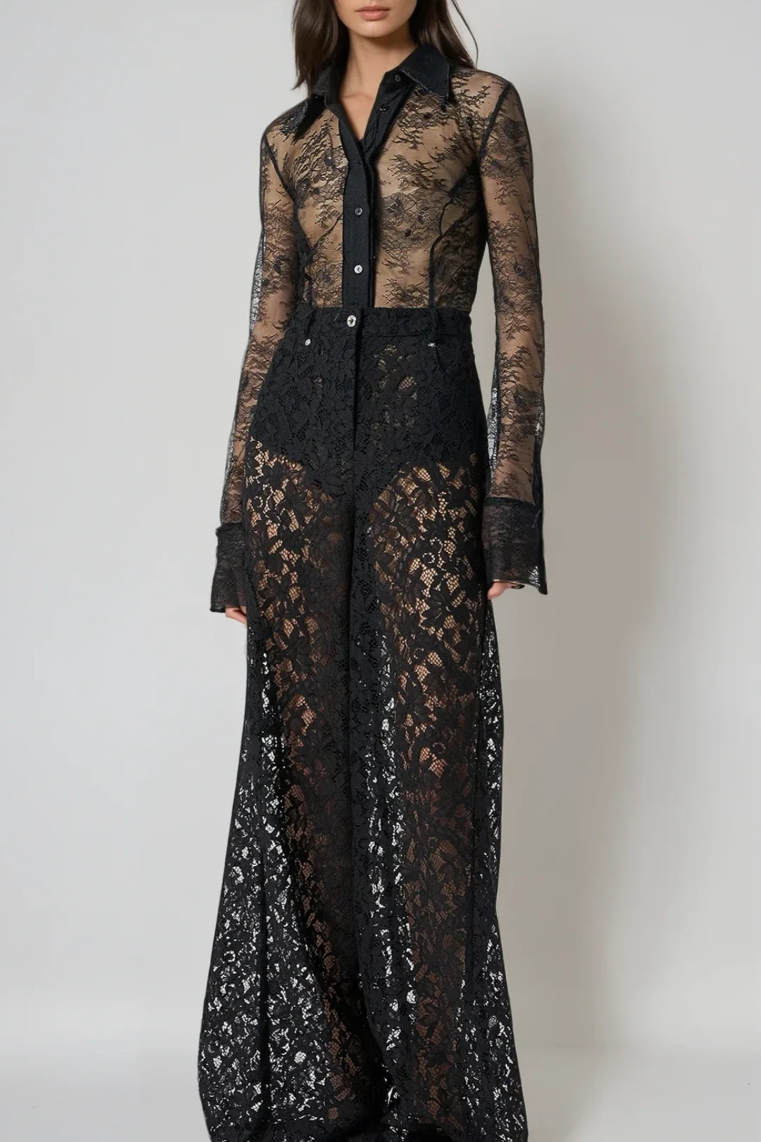 Black Mesh Lace Romper with Long Sleeves