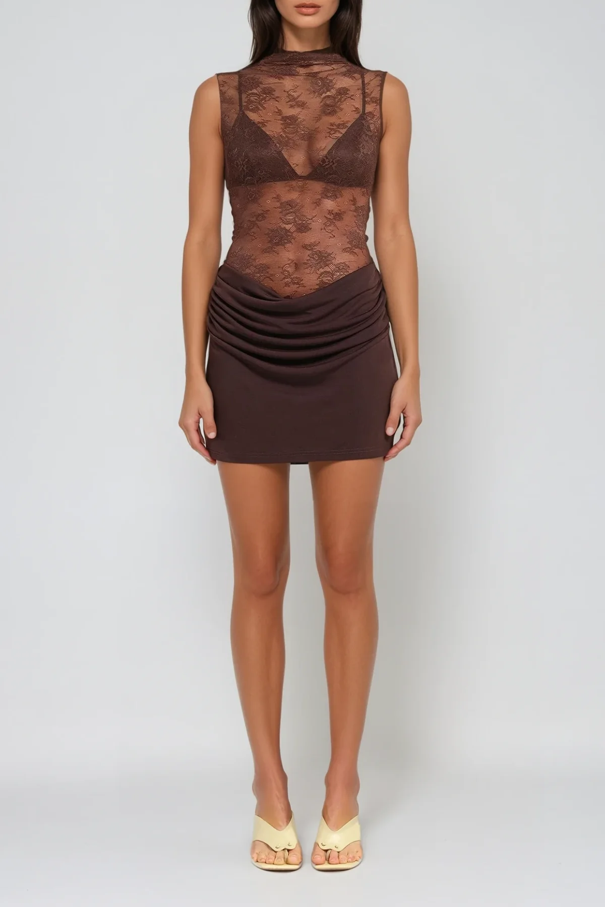 Sleeveless Lace Mini Dress - Elegant Sophistication