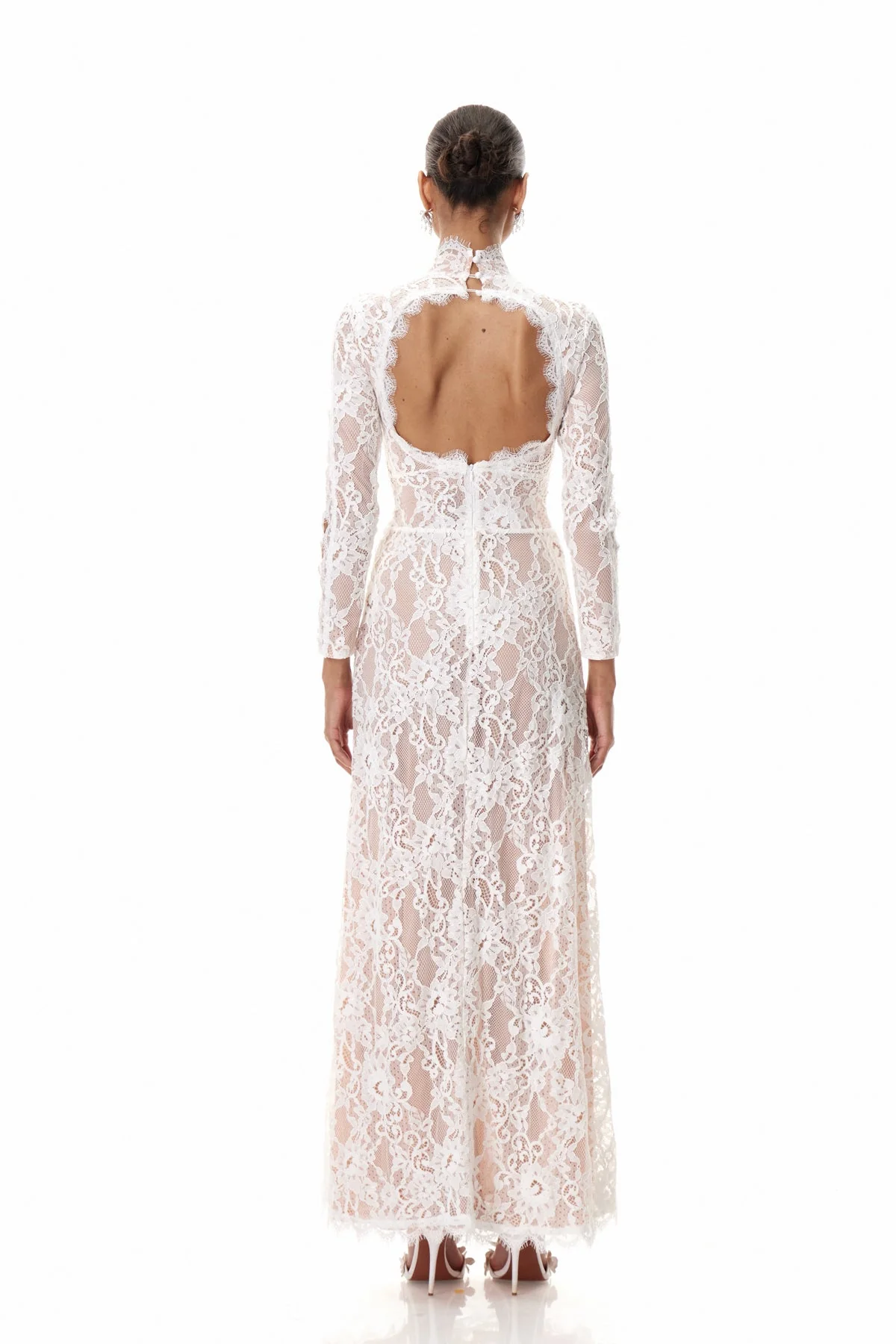 White Cutout Lace Maxi Dress - Elegant Floral Details