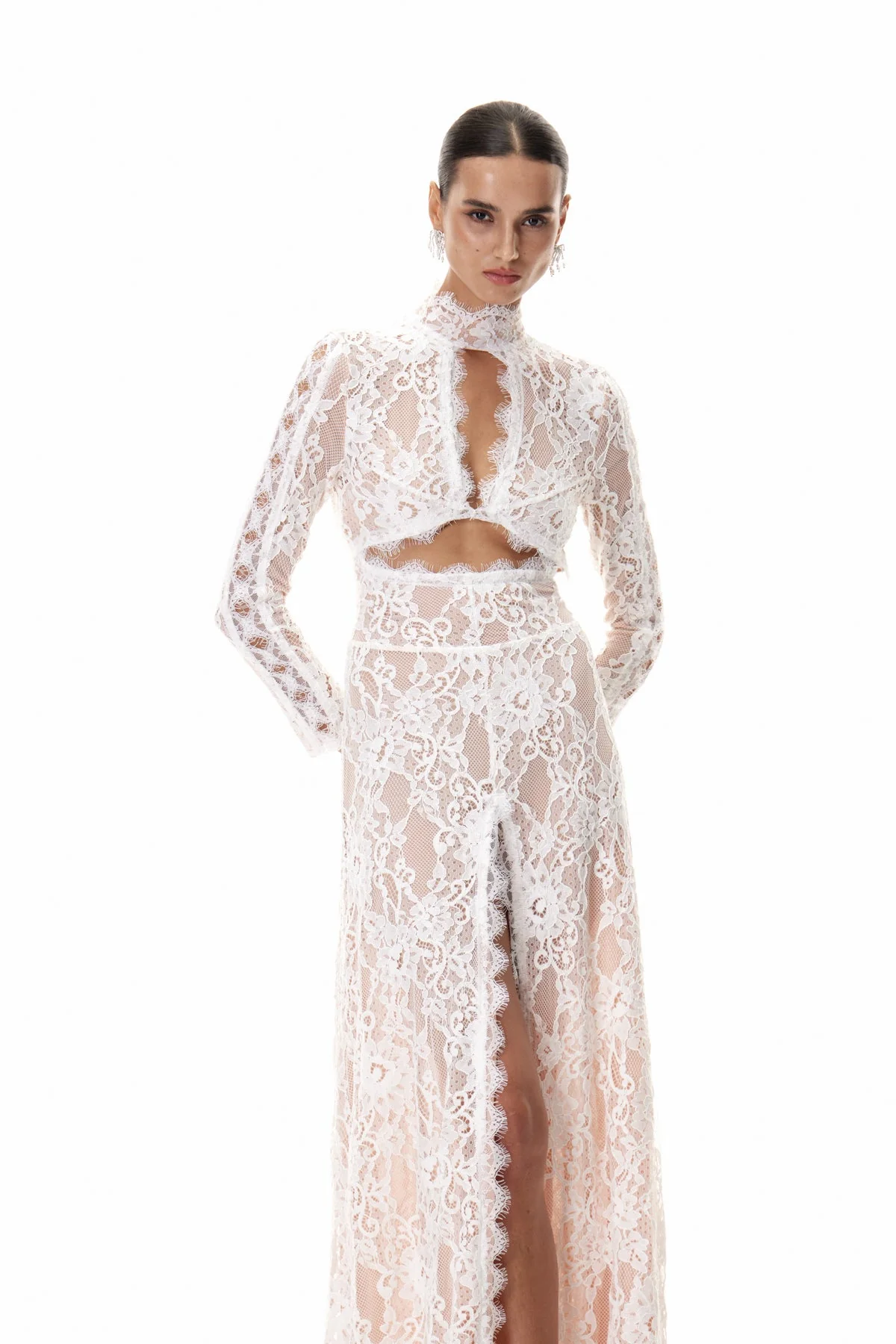 White Cutout Lace Maxi Dress - Elegant Floral Details