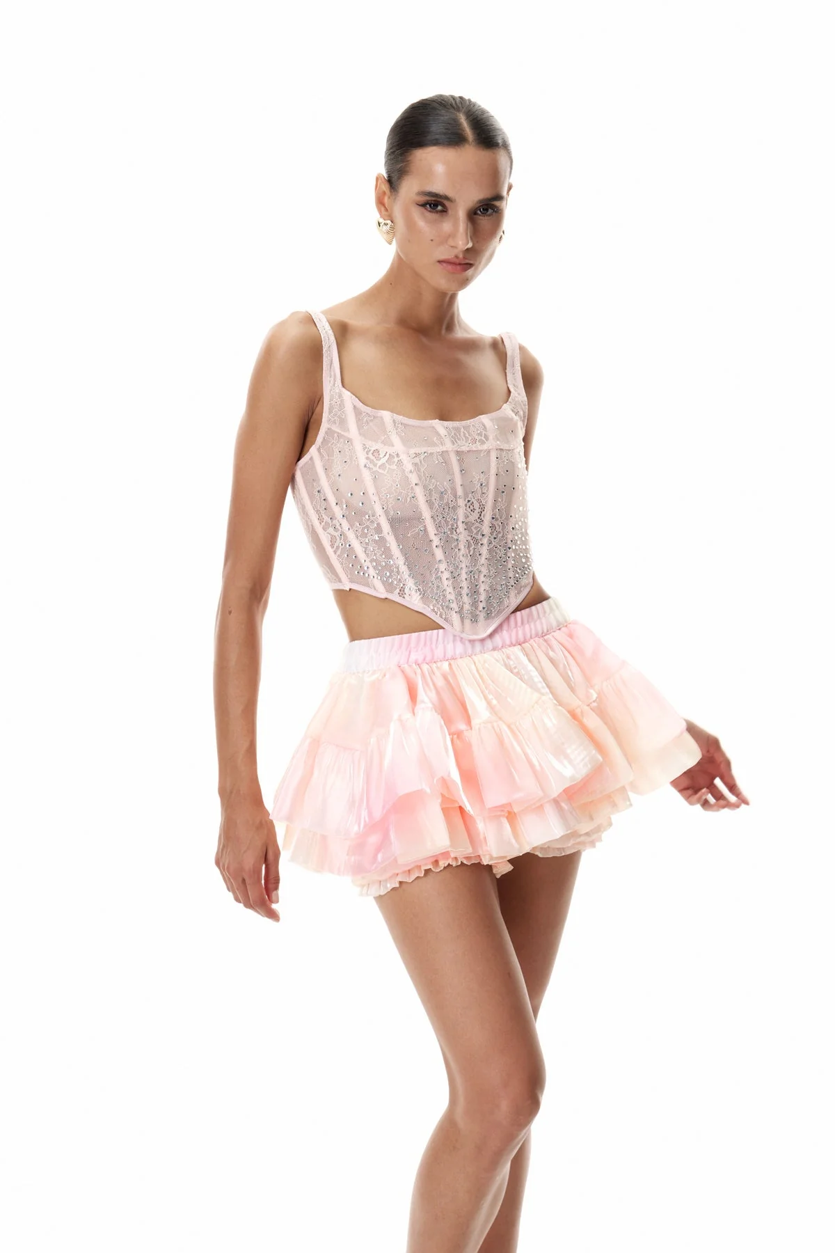 Pink Lace Top with Rhinestone Accents - Elegant Feminine Style