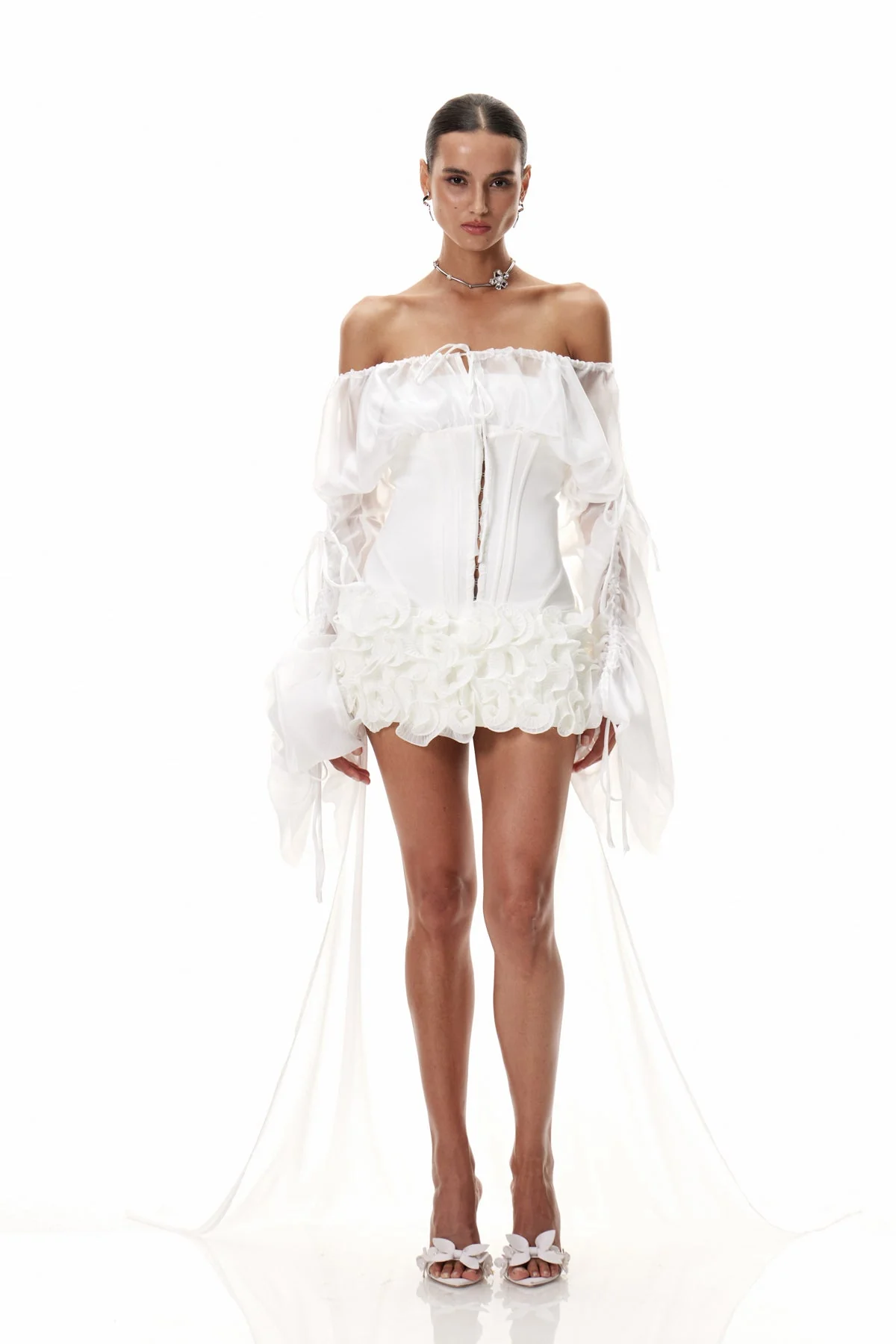 White Ruffle Off Shoulder Corset Mini Dress - Elegant & Playful