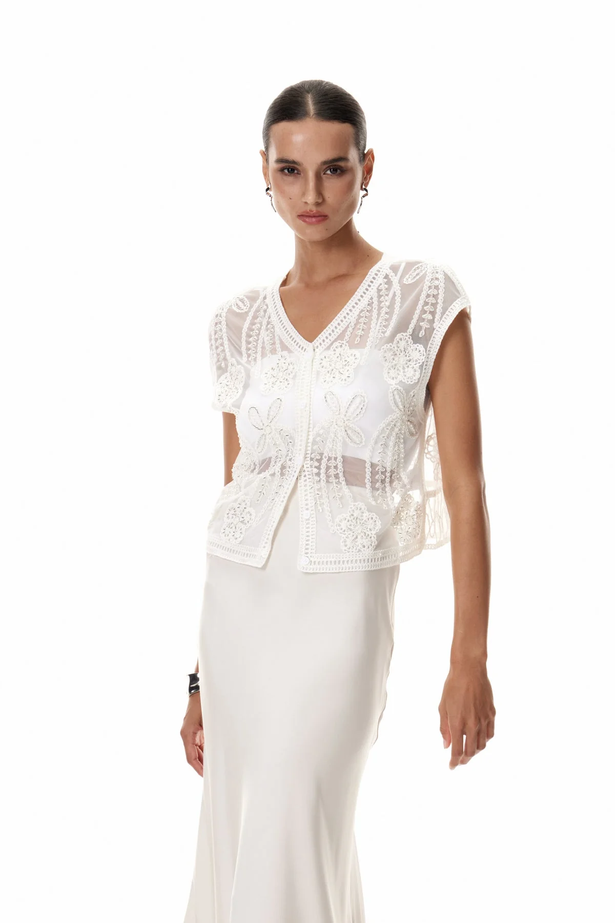 White Lace Embroidered Top for Sophisticated Ensembles