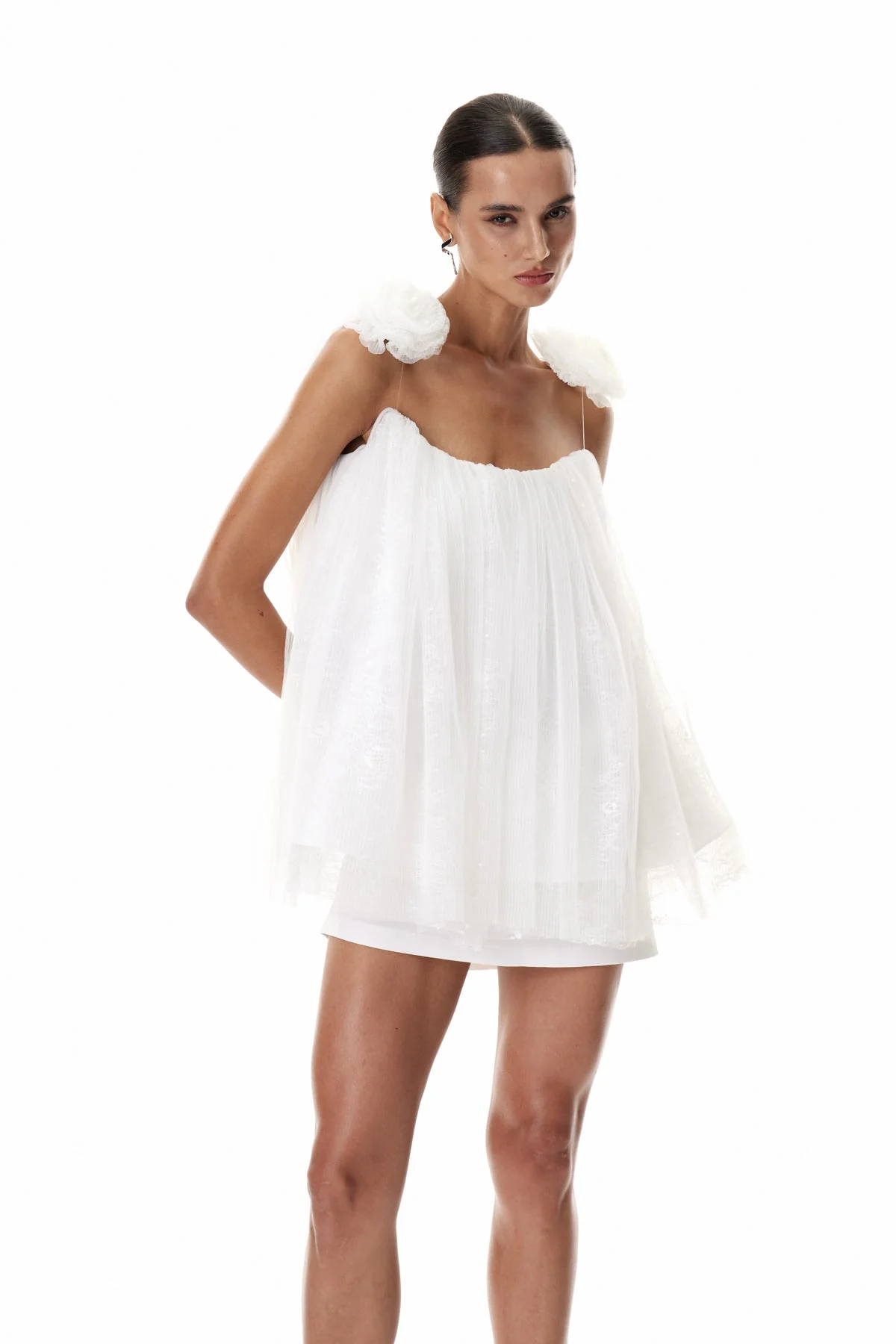 White Floral Lace Mesh Mini Dress