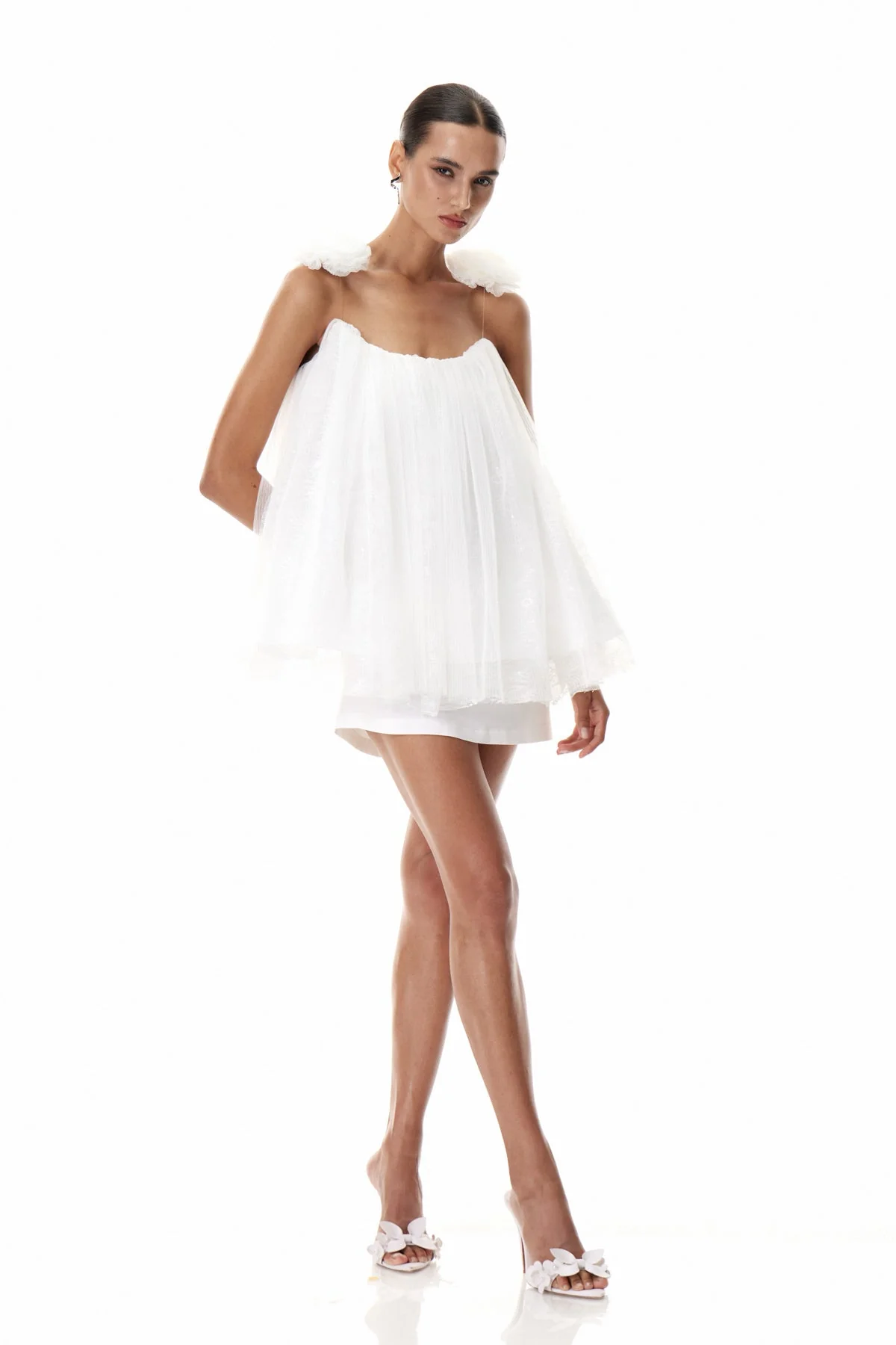 White Floral Lace Mesh Mini Dress