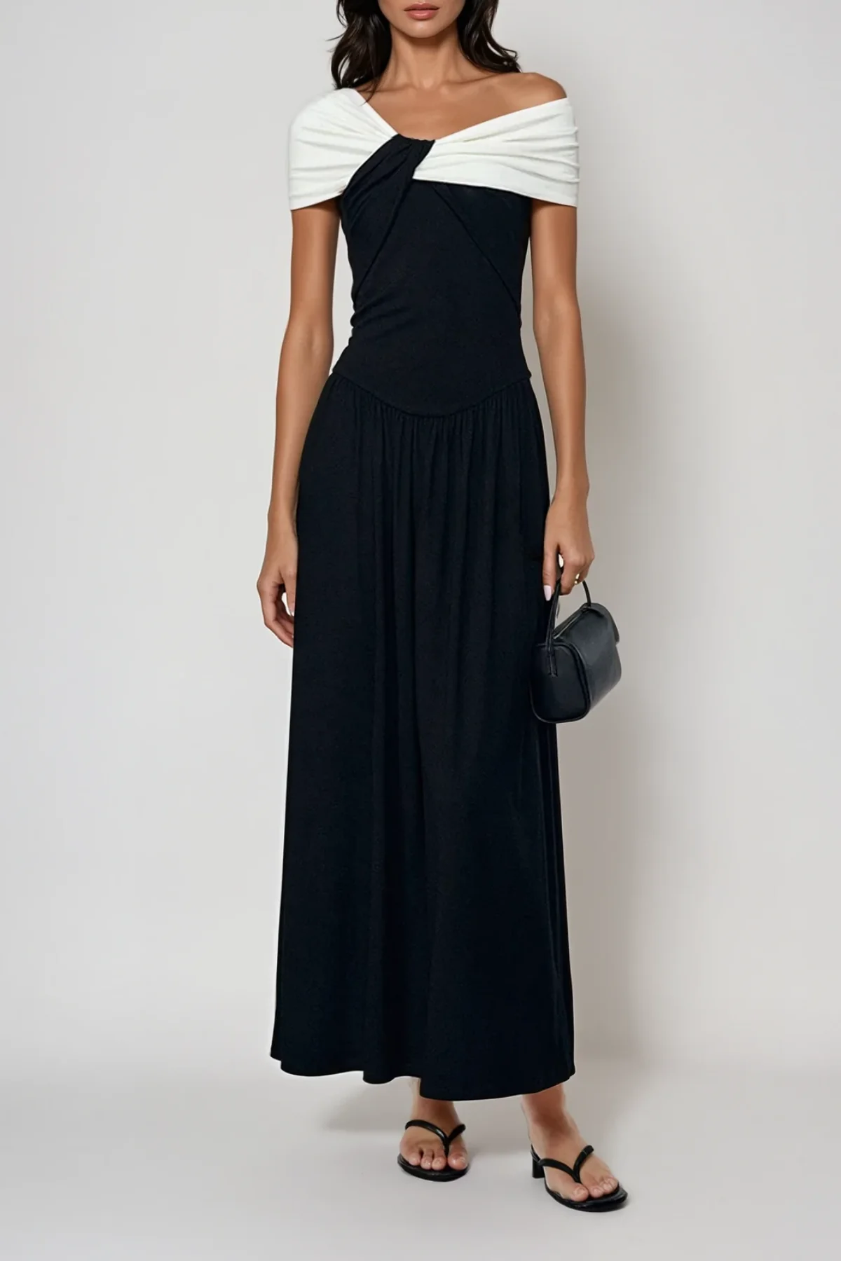 Black Off-Shoulder Asymmetric Maxi Dress