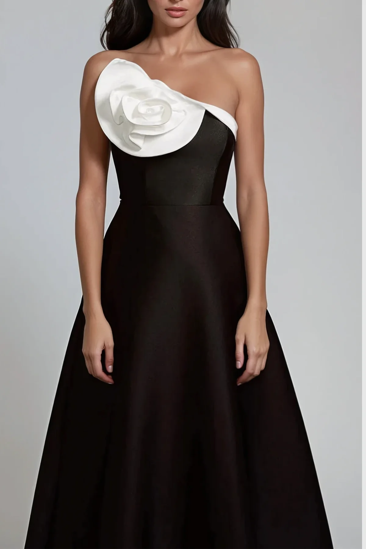 Floral Asymmetric Maxi Dress in Black