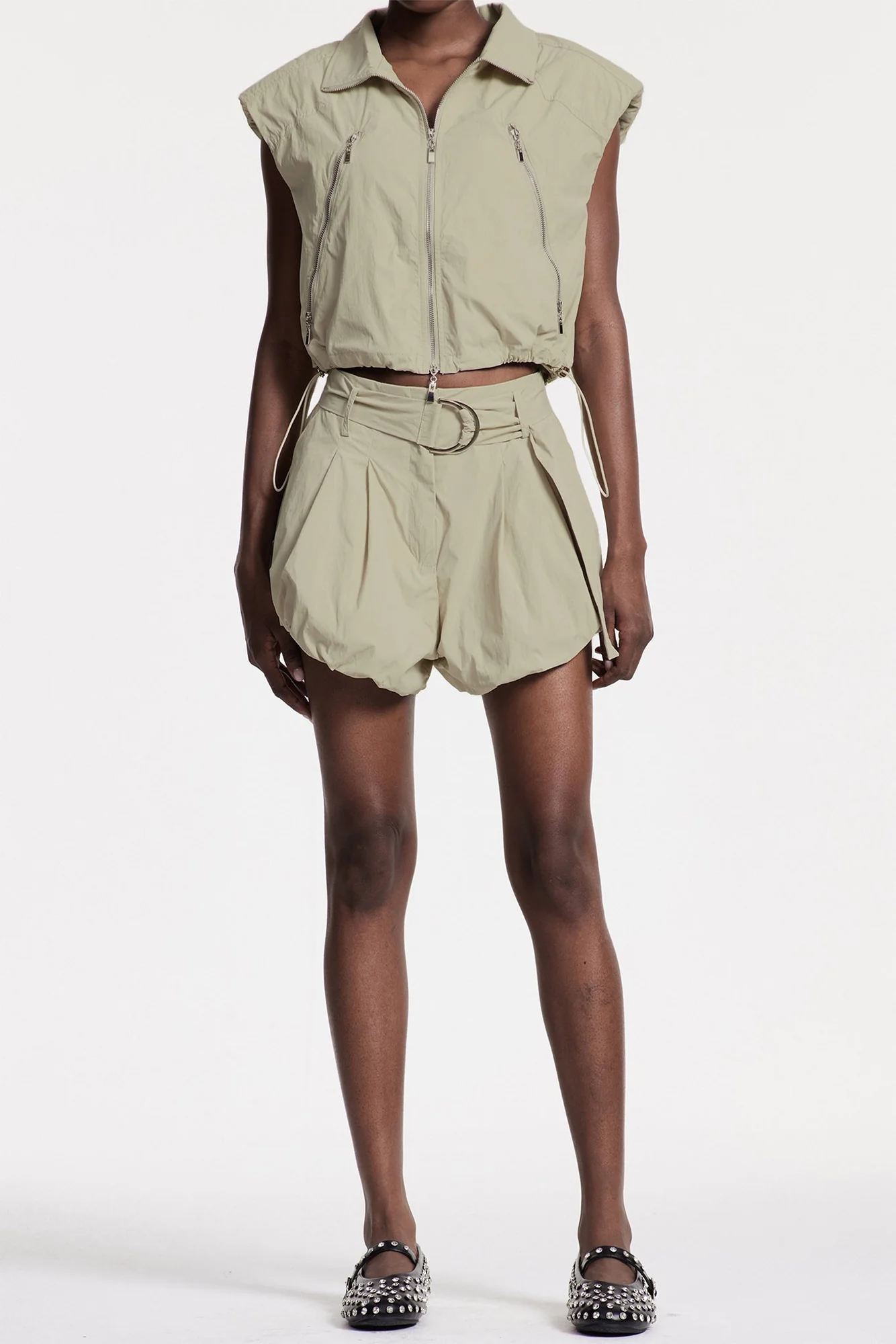 Beige Urban Ruched Mini Pants