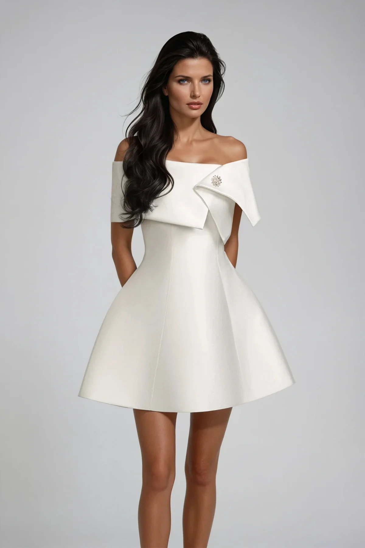 White Off Shoulder Asymmetric Mini Dress