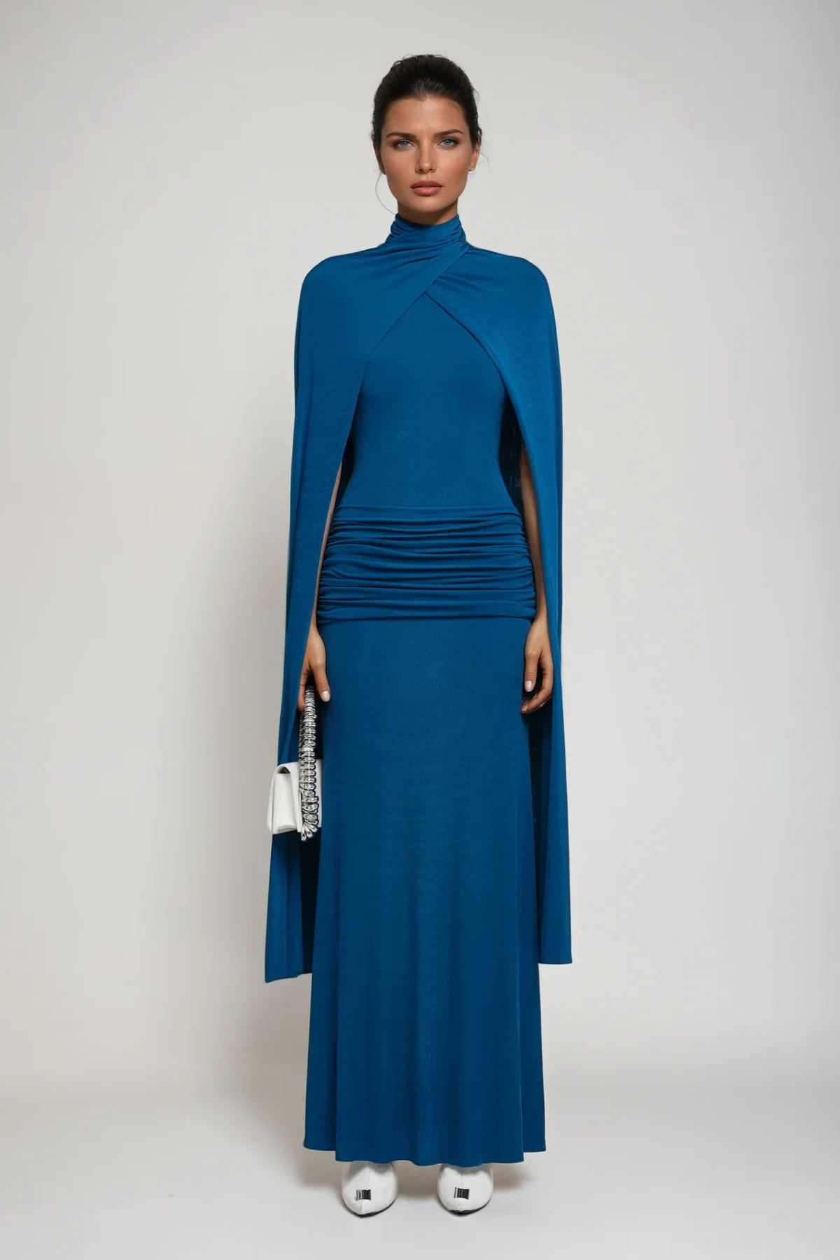 Blue Ruch Shawl Maxi Dress with Bodycon Fit