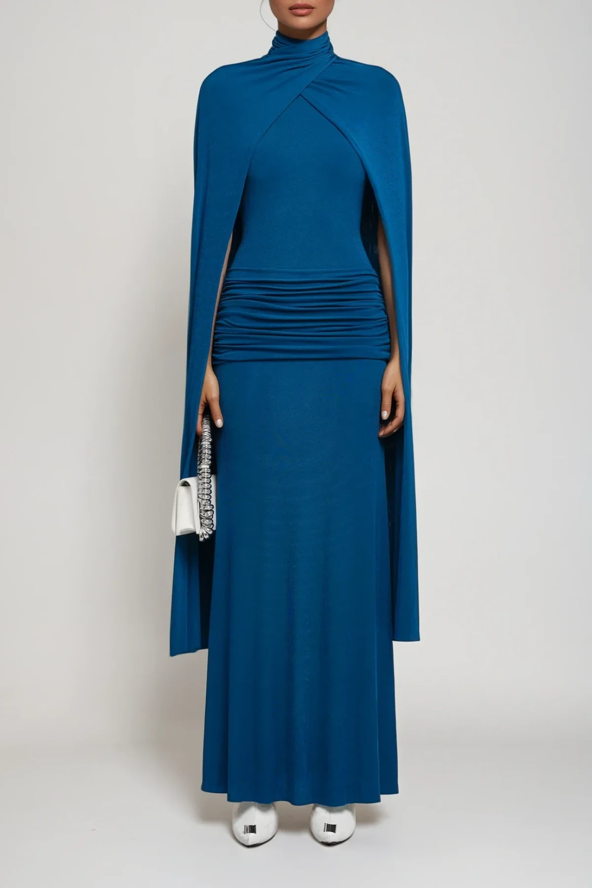 Blue Ruch Shawl Maxi Dress with Bodycon Fit