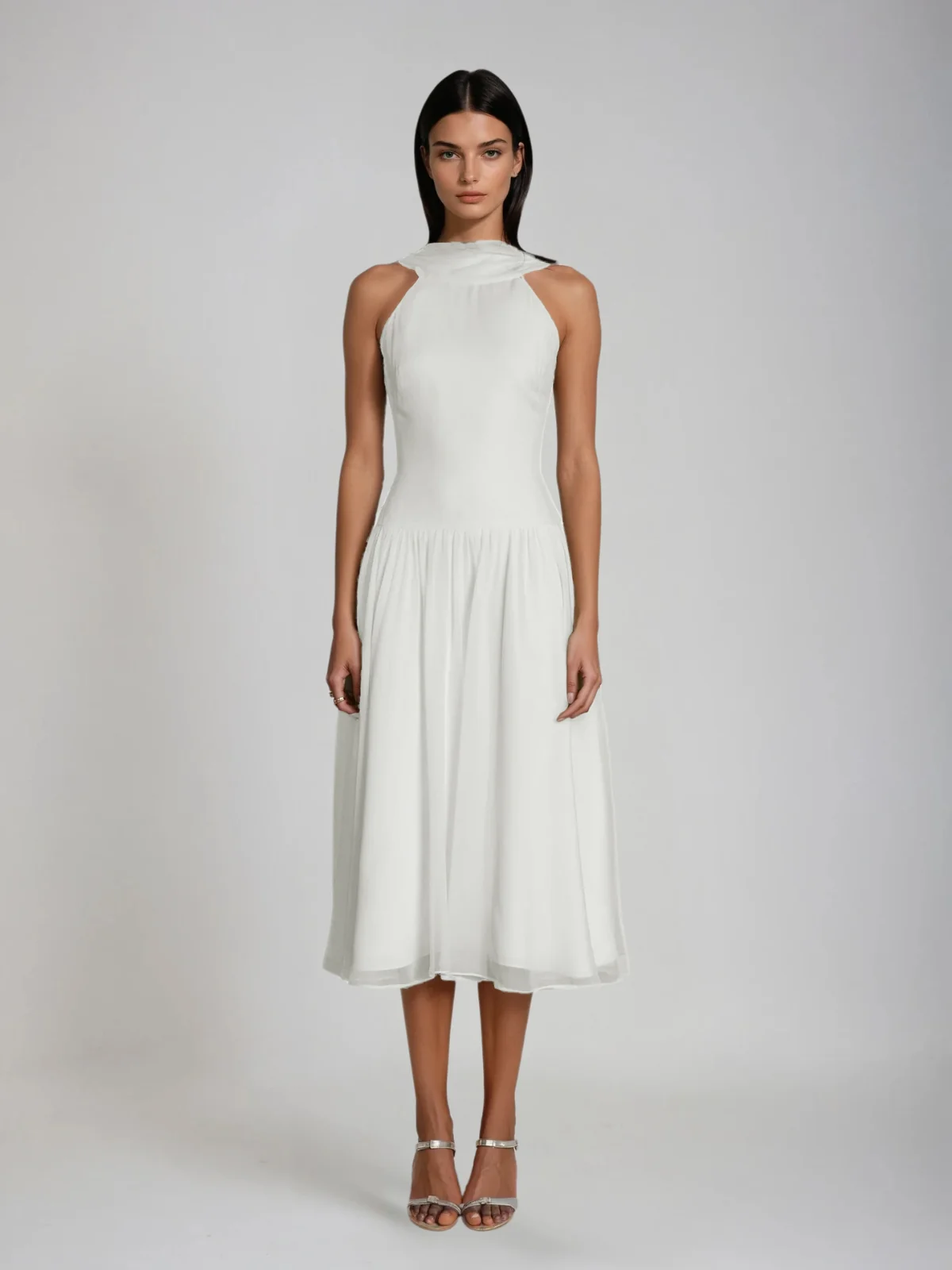 Green Ruched Midi Dress - Elegant Professional Attire