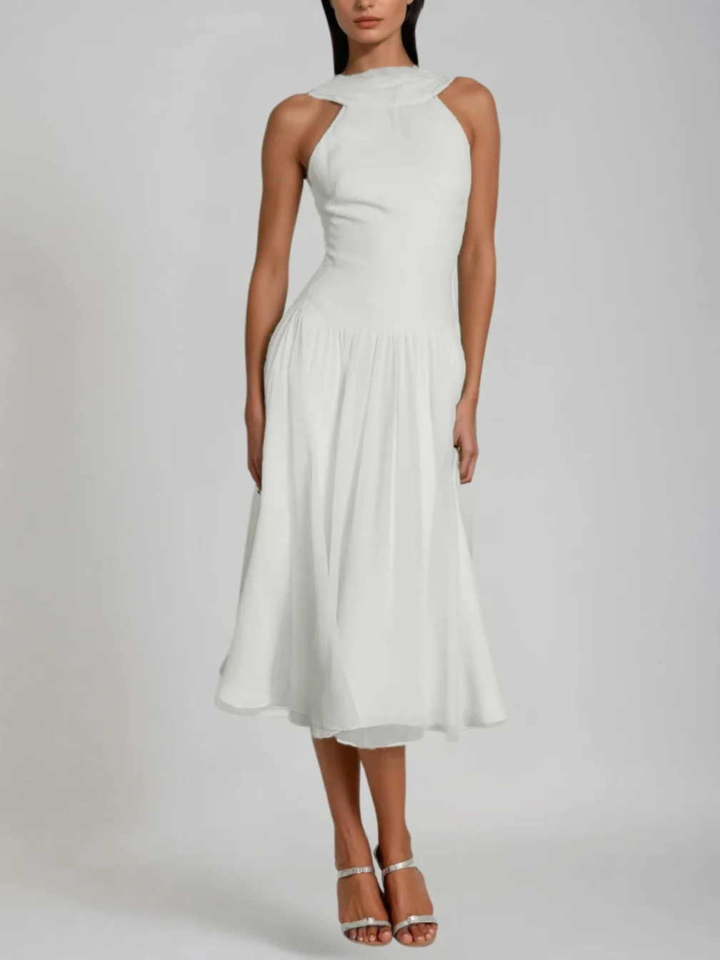 Green Ruched Midi Dress - Elegant Professional Attire