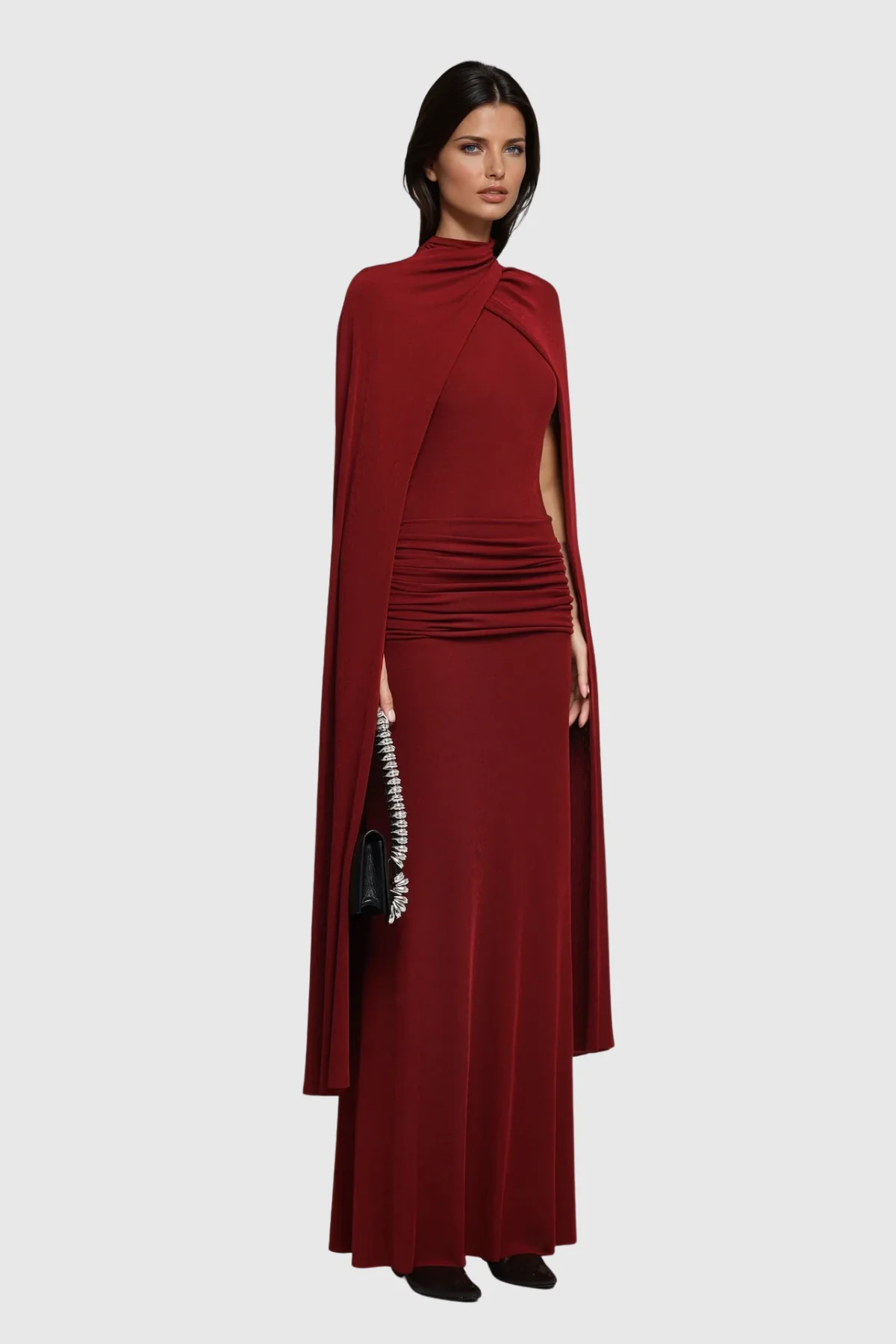 Red Shawl Neckline Bodycon Maxi Dress