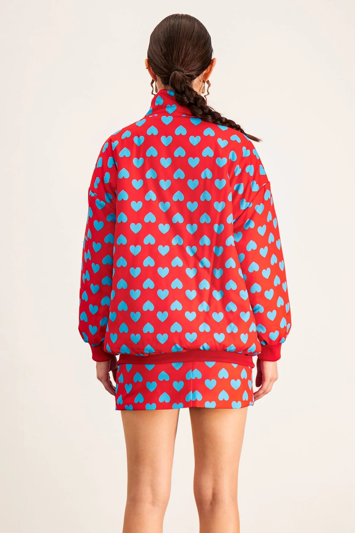 Red Love Dot Stand Collar Skirt Set