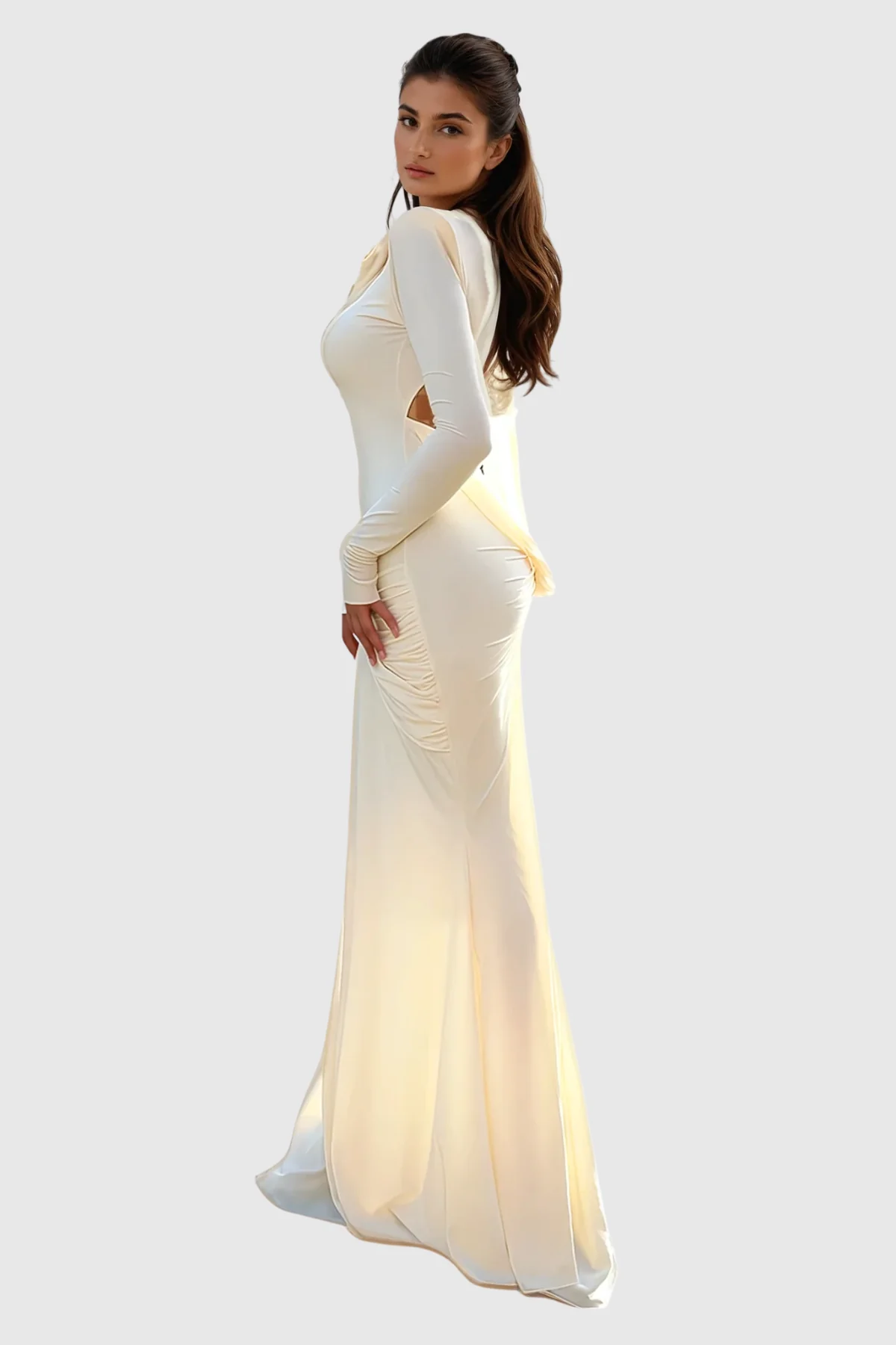 Apricot Backless Ruched Maxi Dress - Elegant & Glamorous