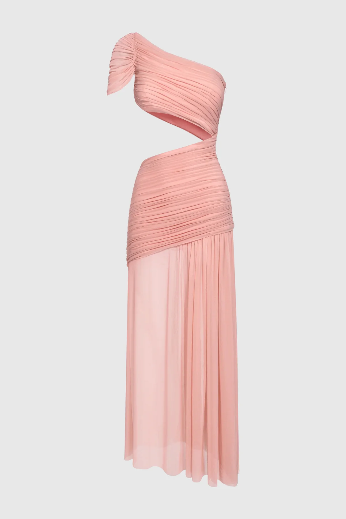 Pink Asymmetric Hemline Cutout Midi Dress