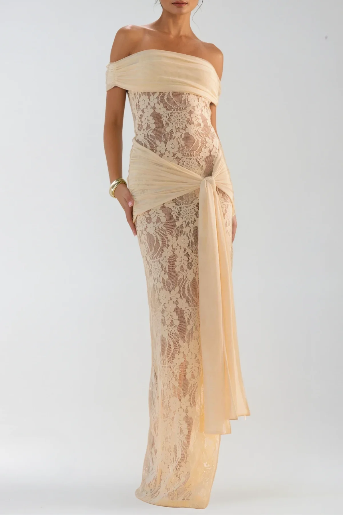 Chic Lace Maxi Dress with Tie-Up Silhouette