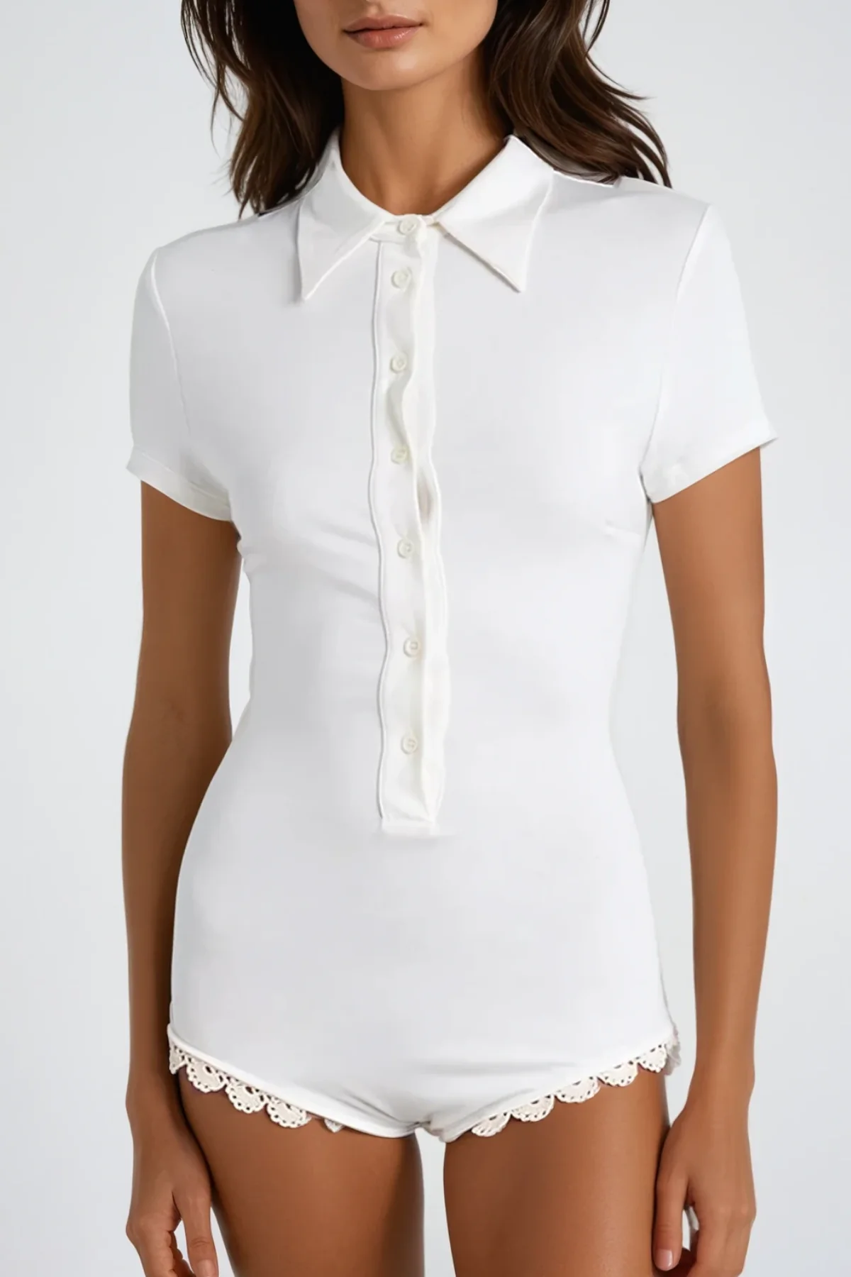 White Short Sleeve Jumpsuit Romper for Women