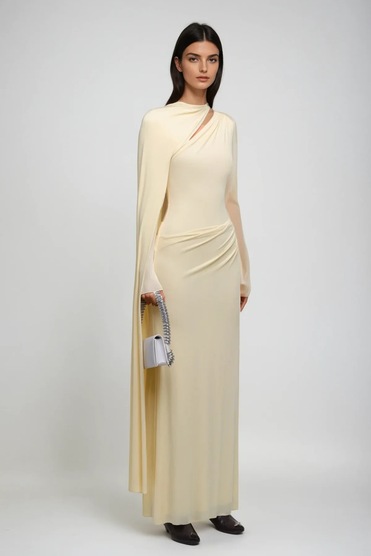 Yellow Cutout Shawl Maxi Dress - Elegant Day & Evening Wear