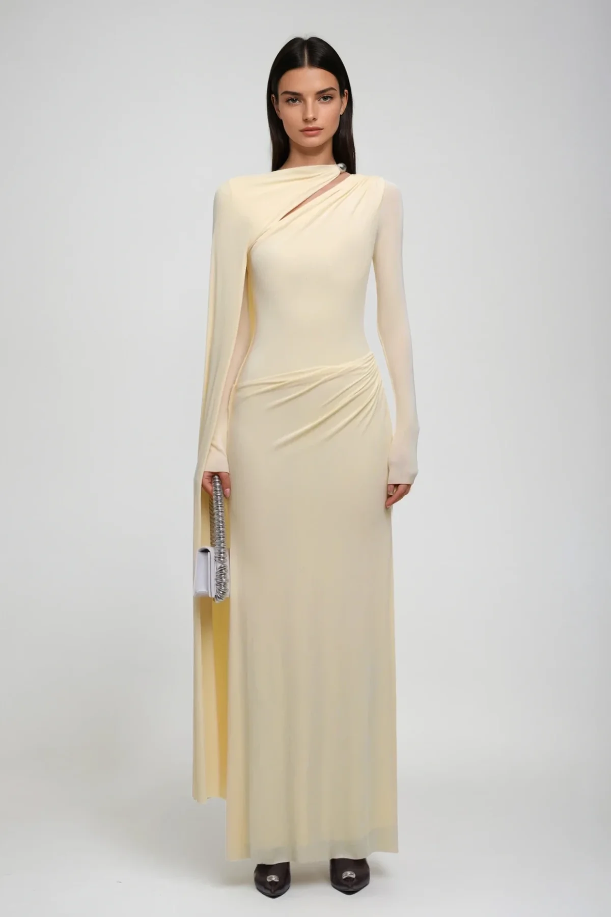 Yellow Cutout Shawl Maxi Dress - Elegant Day & Evening Wear