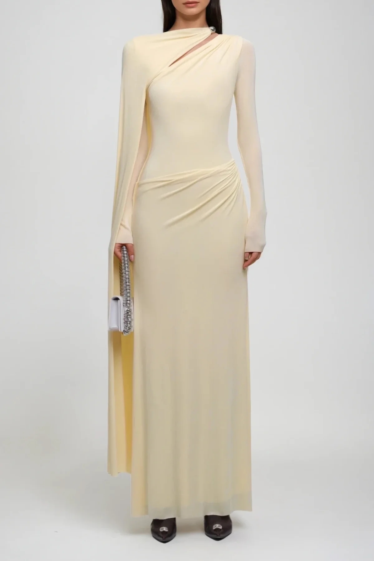 Yellow Cutout Shawl Maxi Dress - Elegant Day & Evening Wear