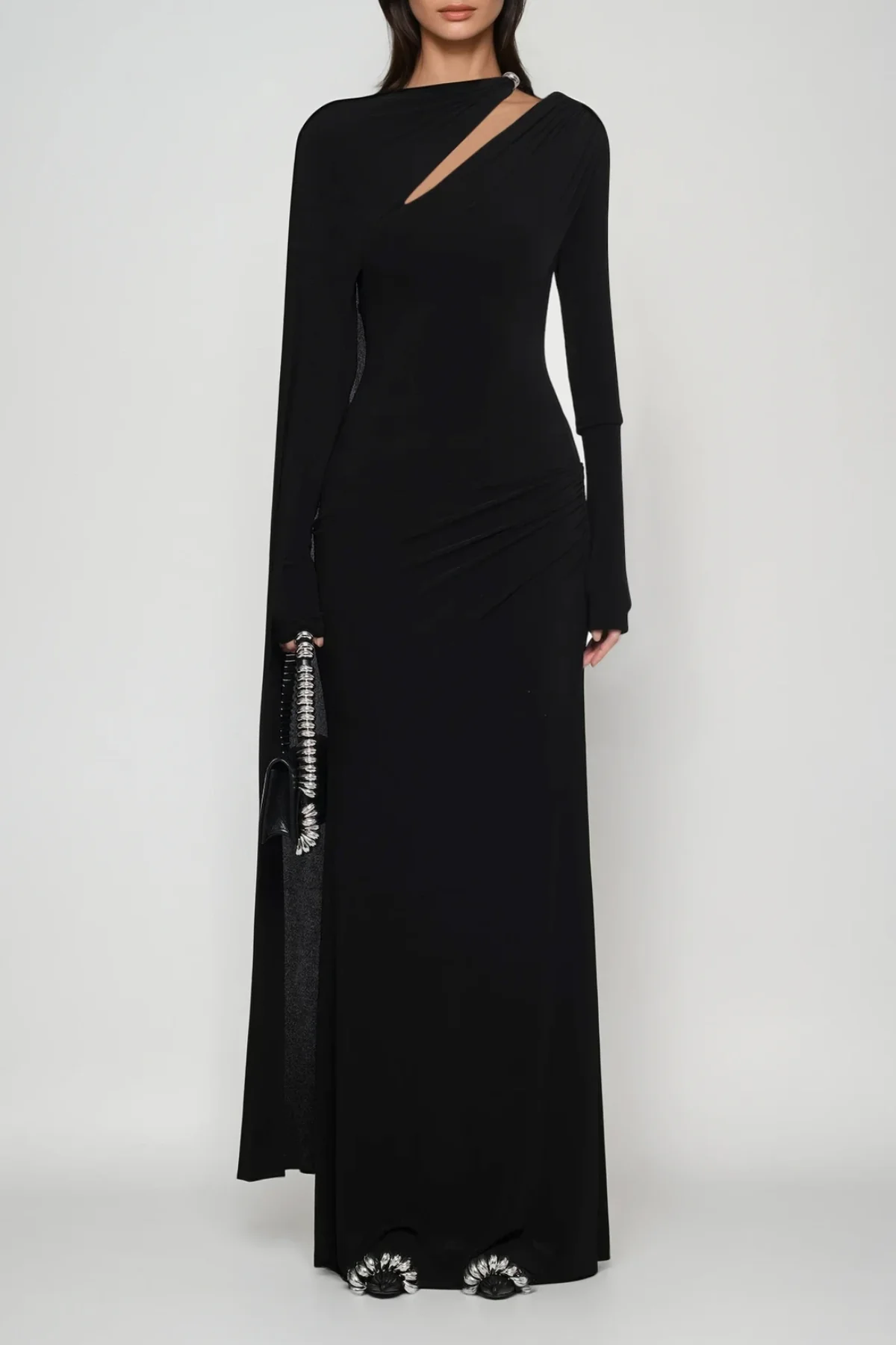 Black Cutout Shawl Maxi Dress - Elegant Eveningwear