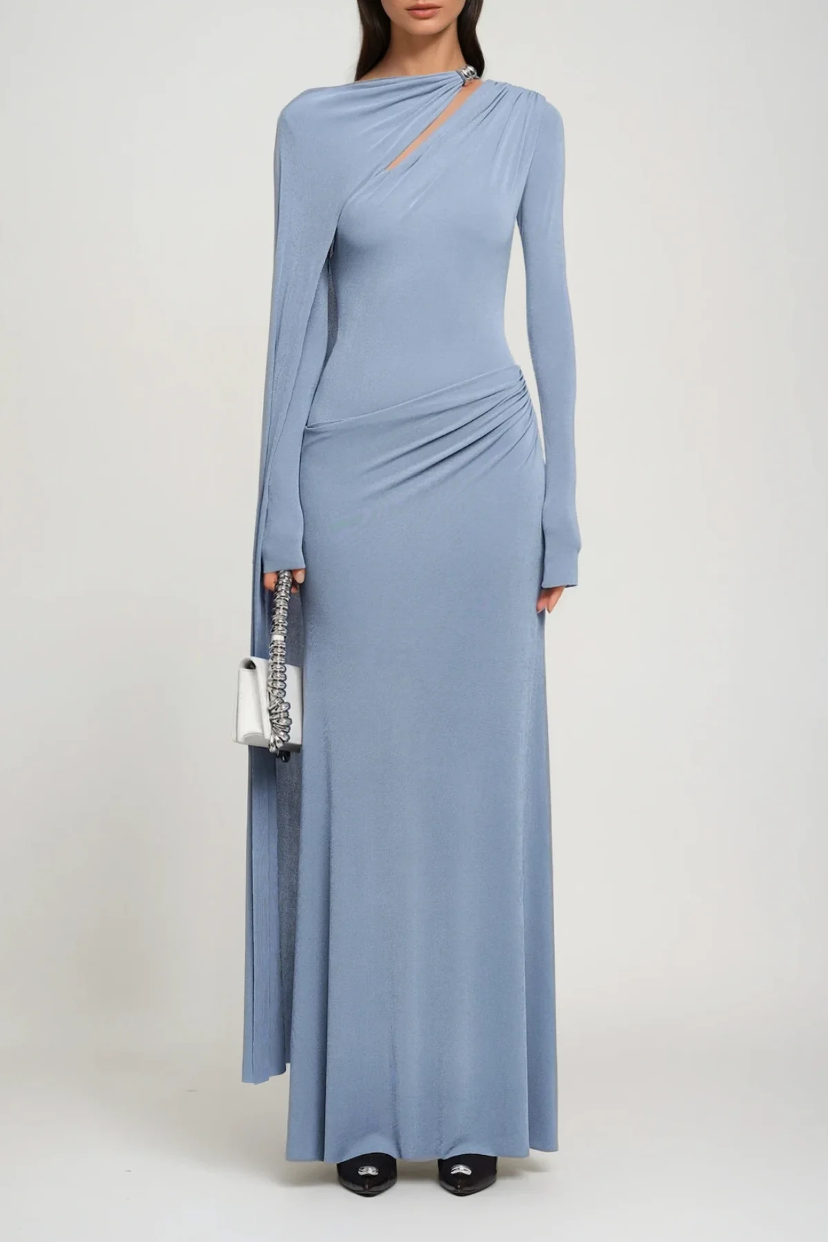 Blue Cutout Shawl Maxi Dress - Elegant & Versatile Style