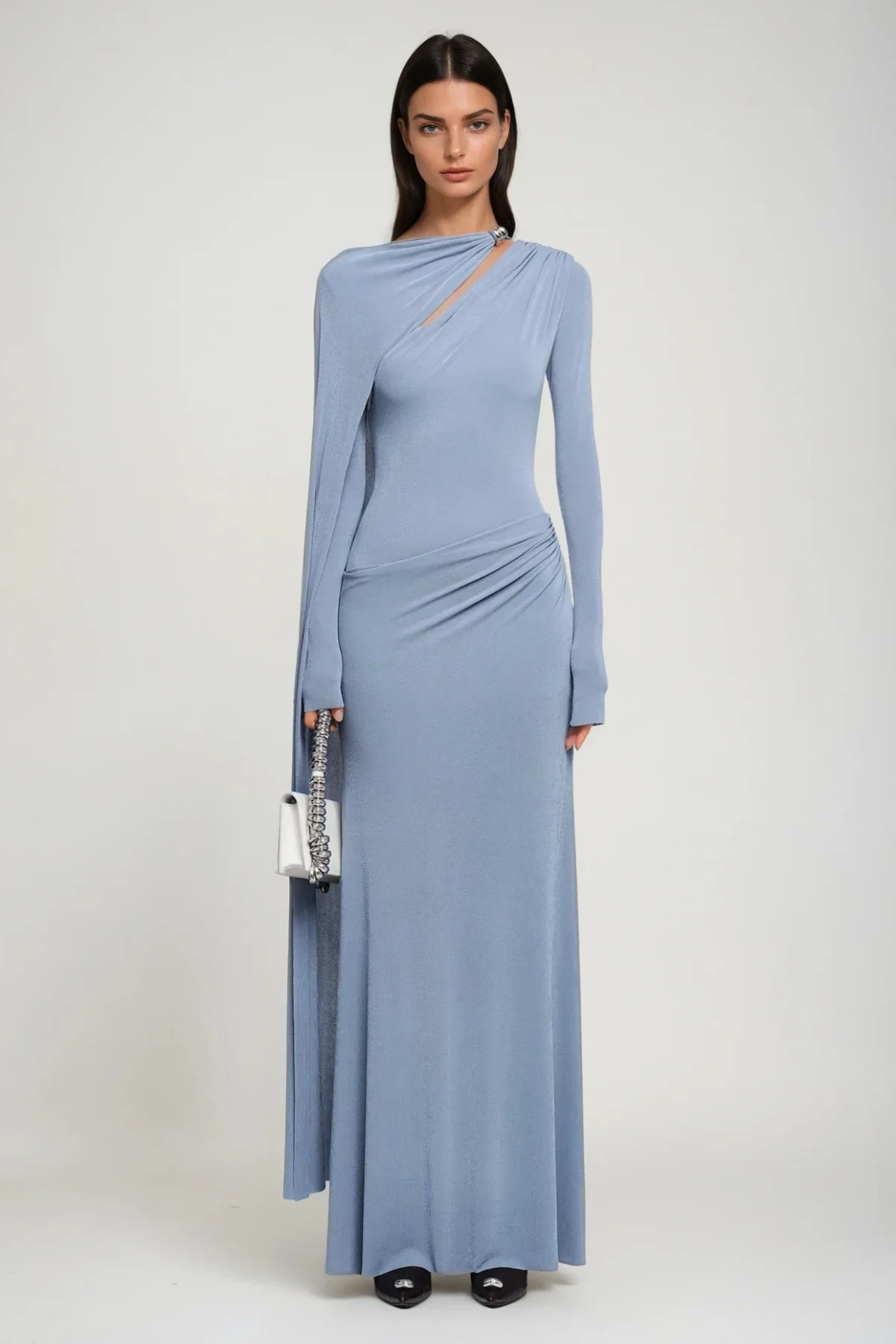 Blue Cutout Shawl Maxi Dress - Elegant & Versatile Style