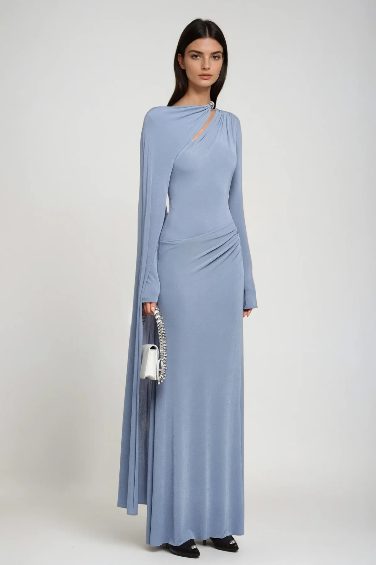 Blue Cutout Shawl Maxi Dress - Elegant & Versatile Style
