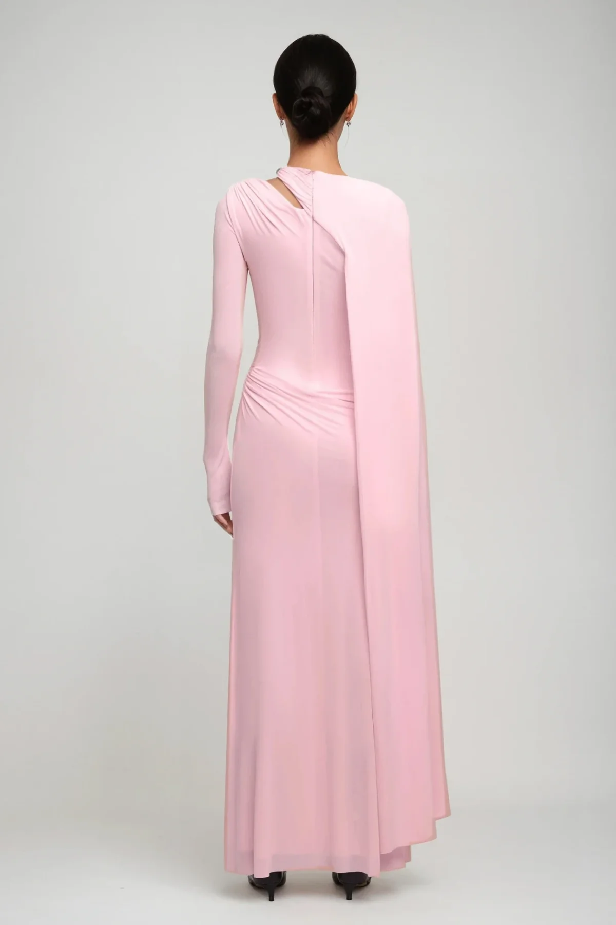 Pink Cutout Shawl Maxi Dress - Elegant Formal Wear