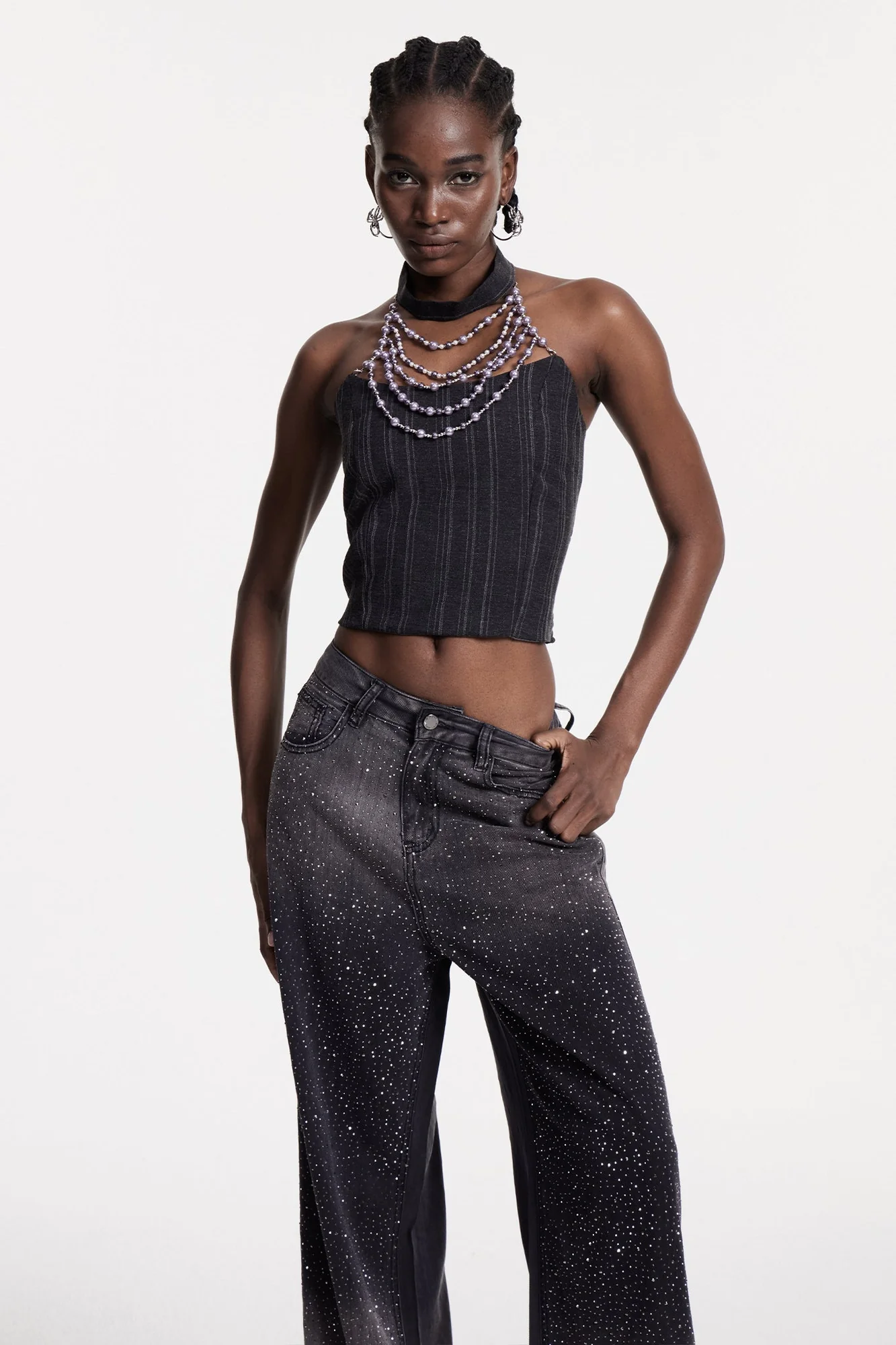 Elegant Black Pearl Halter Top