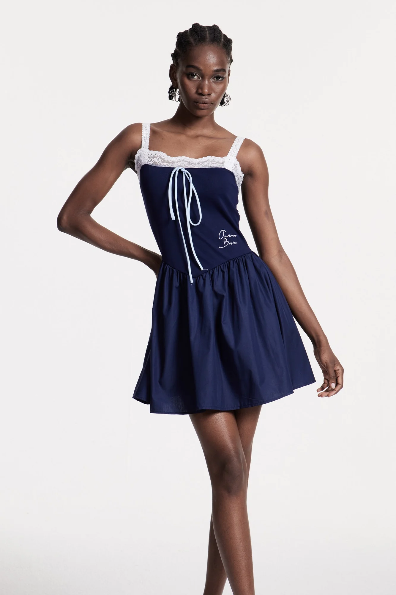 Blue Lace Sleeveless Mini Dress - Elegant Modern Design