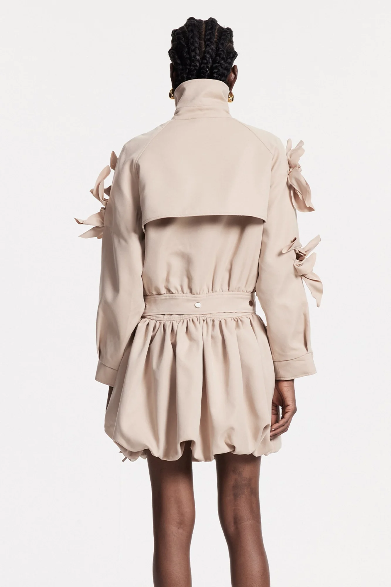 Floral Ruched Skirt Set in Beige, Chic Urban Style