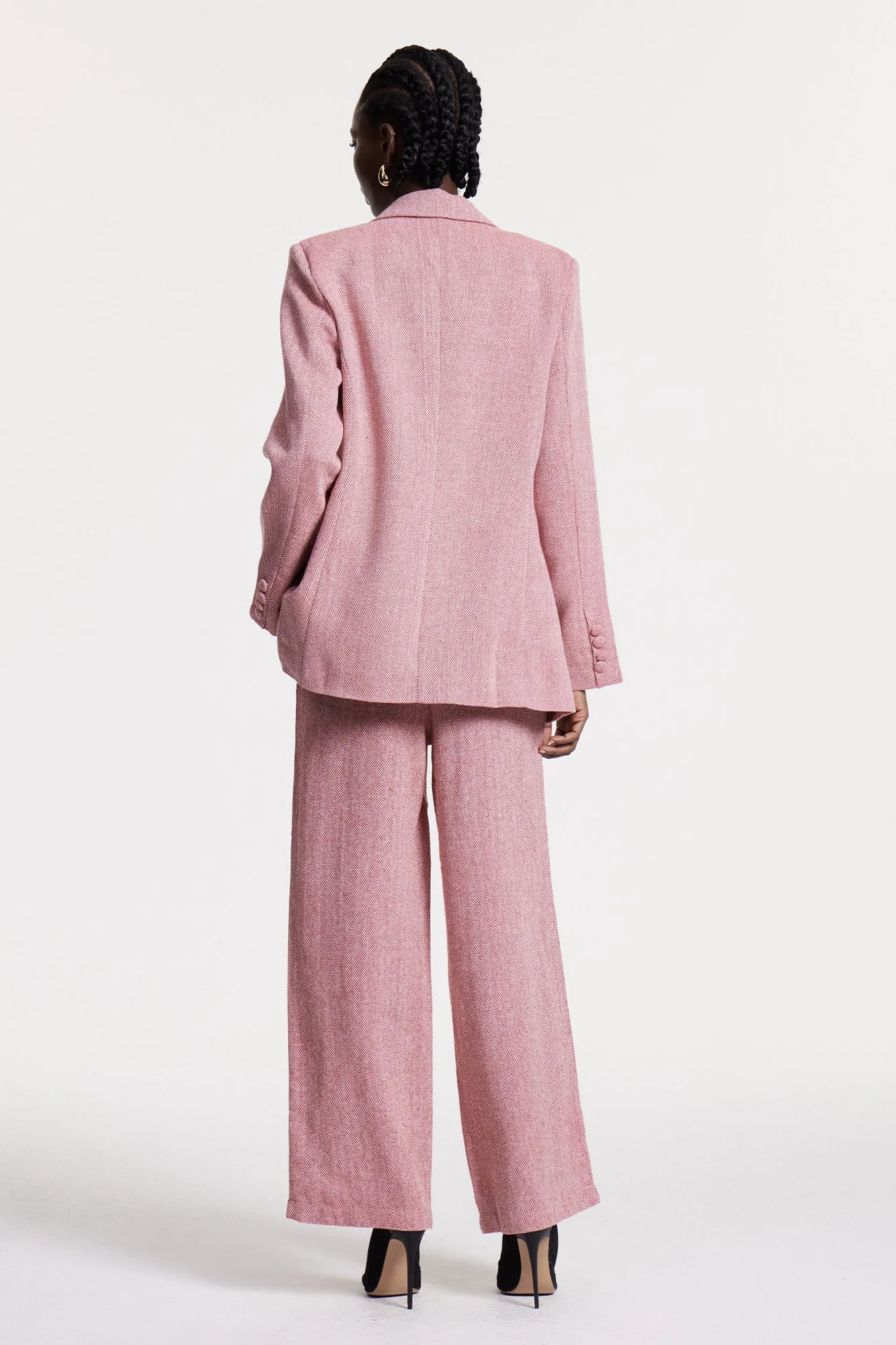 Pink Strapless Lapel Three-Piece Pants Set