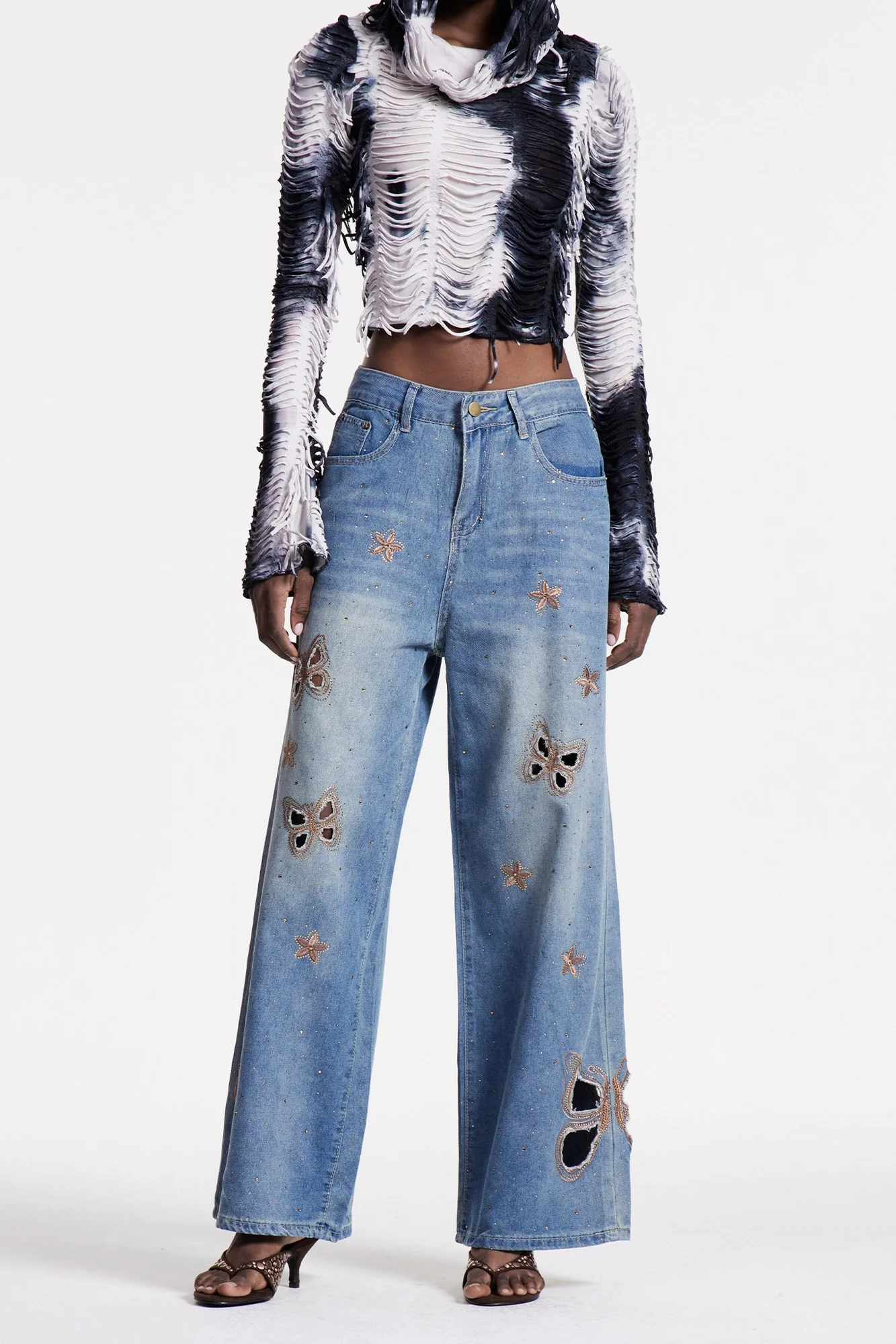 Romantic Butterfly Cutout Jeans in Blue - Elegant Craftsmanship
