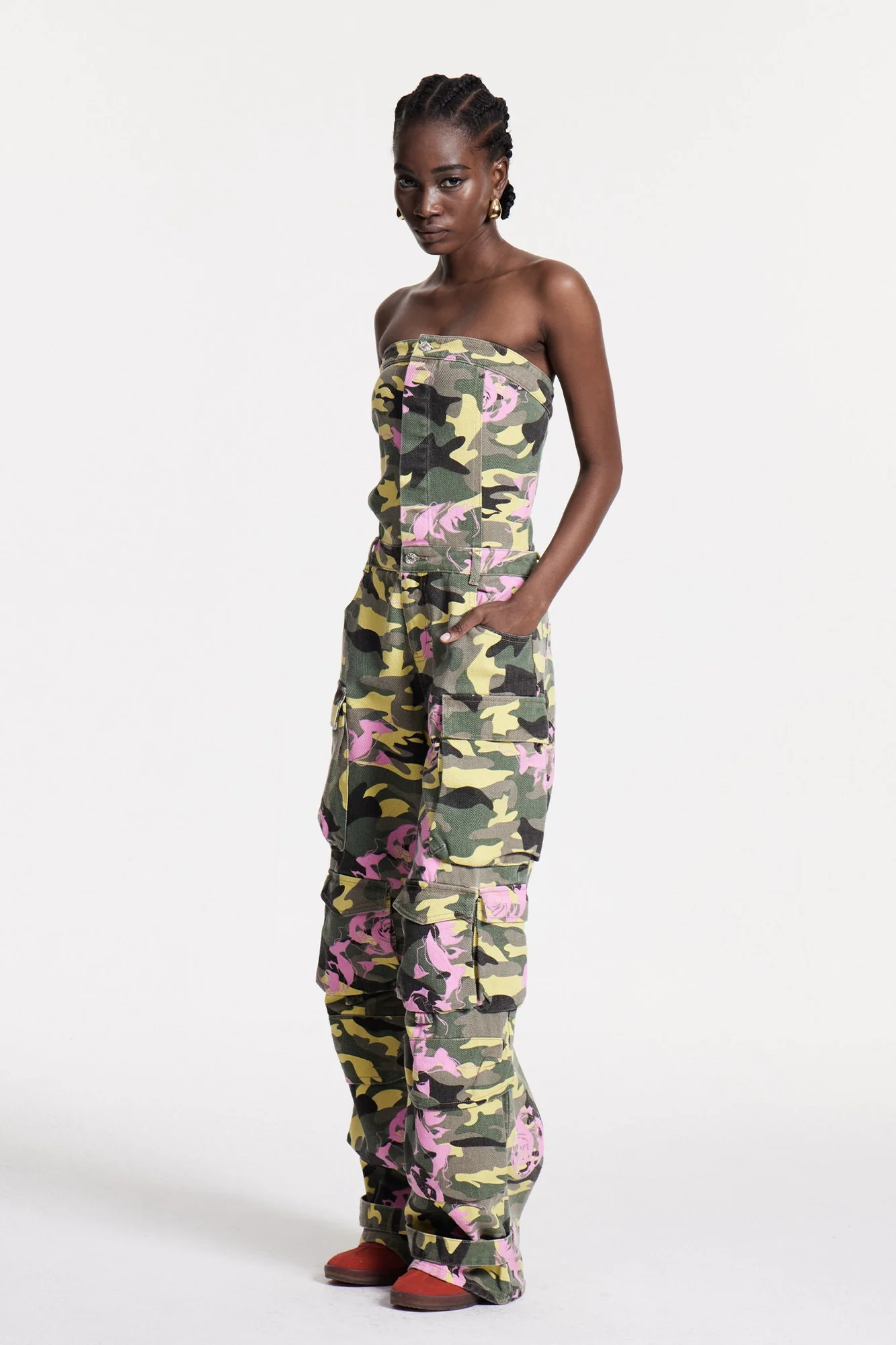 Floral Camouflage Cargo Jumpsuit in Green | Sustainable Fabric