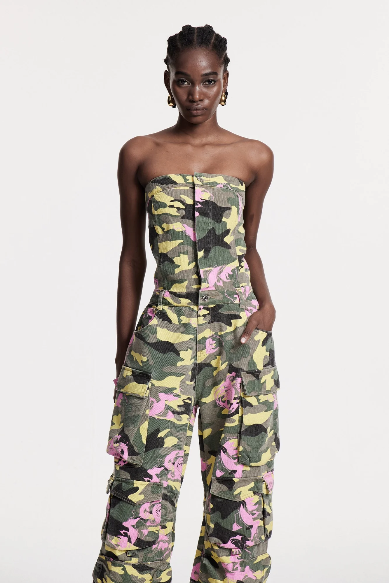 Floral Camouflage Cargo Jumpsuit in Green | Sustainable Fabric