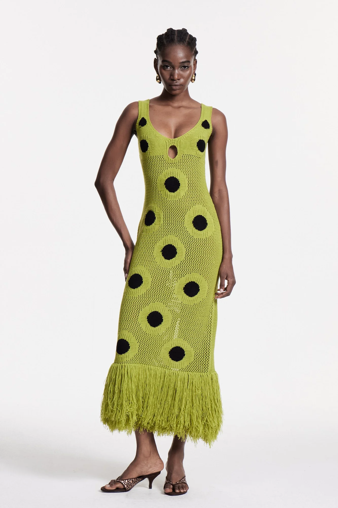 Green Fringe Knit Maxi Dress - Elegant & Versatile