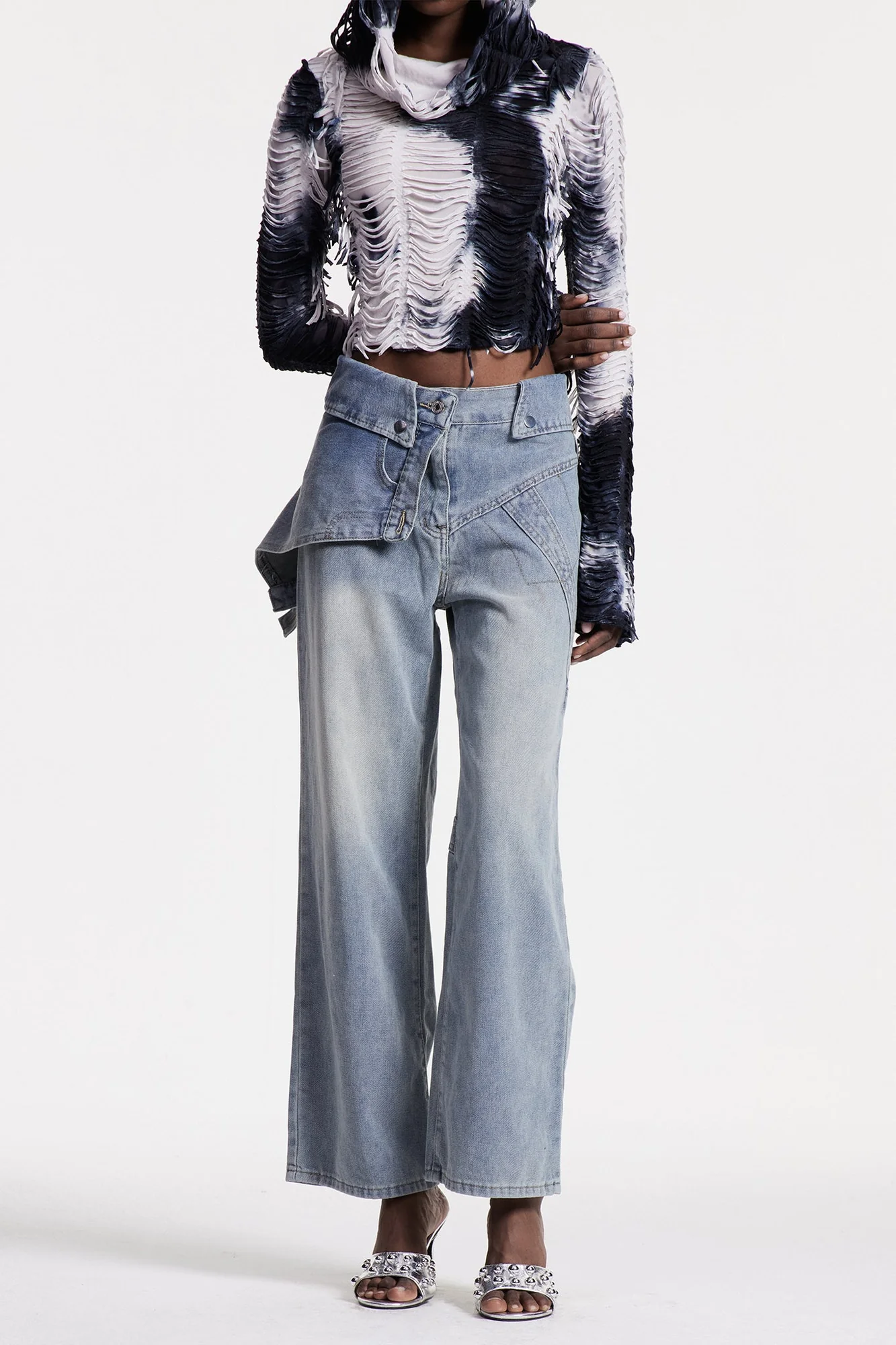 Bleached Lapel Denim Jeans