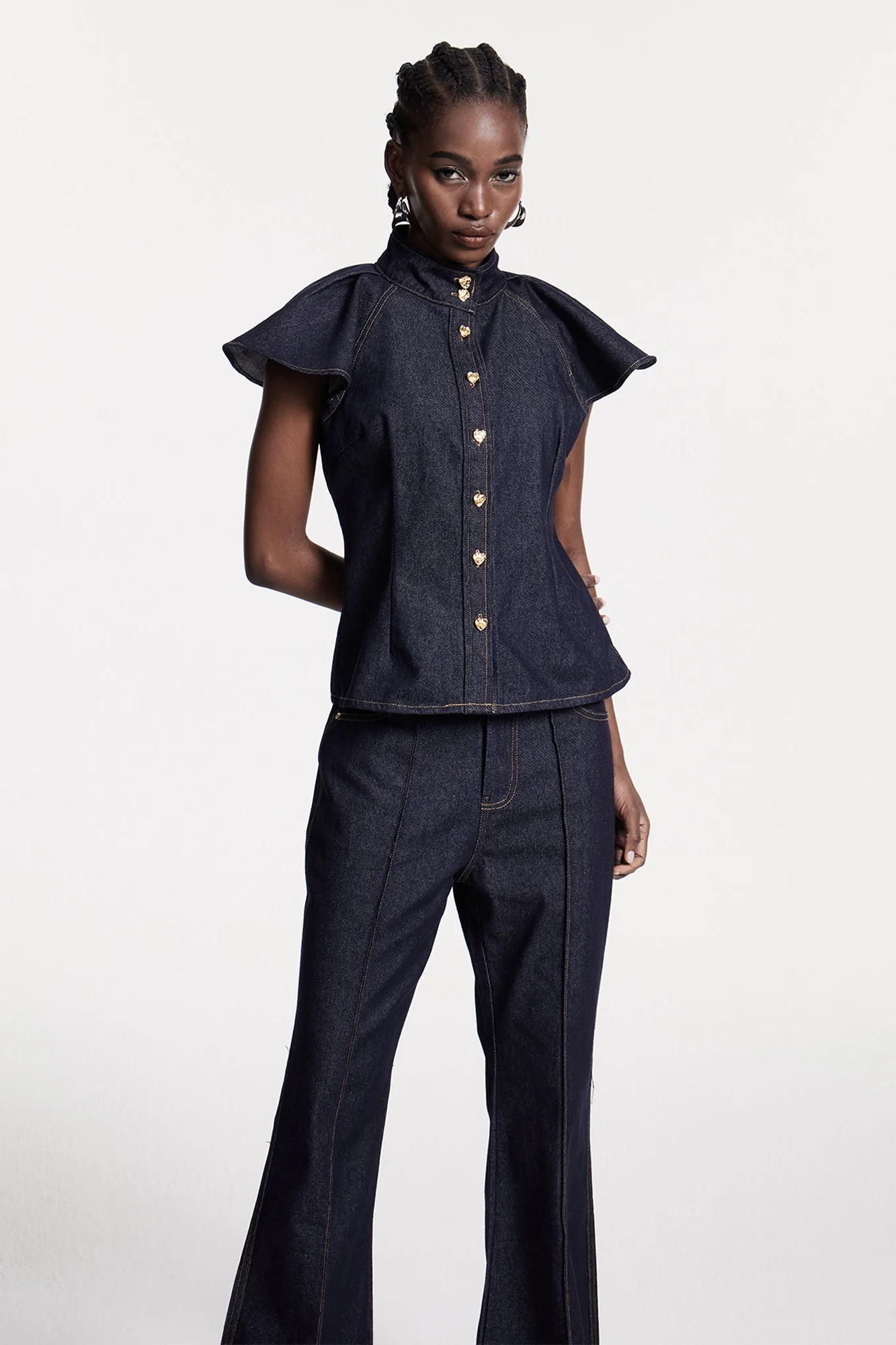 Ruffle Denim Pants Set Black Urban Edge