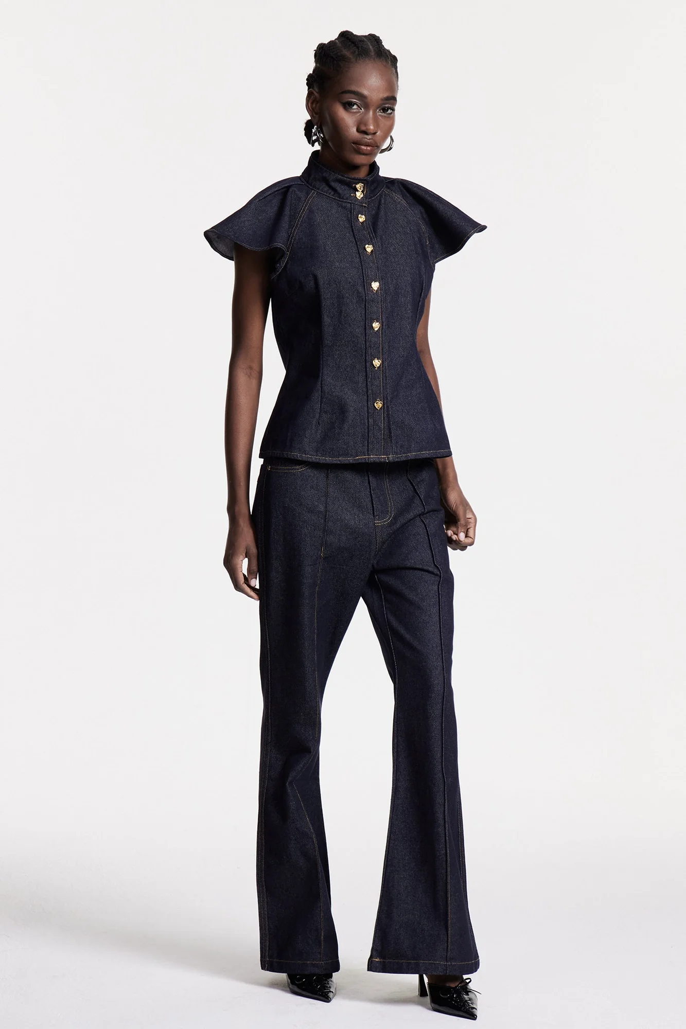 Ruffle Denim Pants Set Black Urban Edge