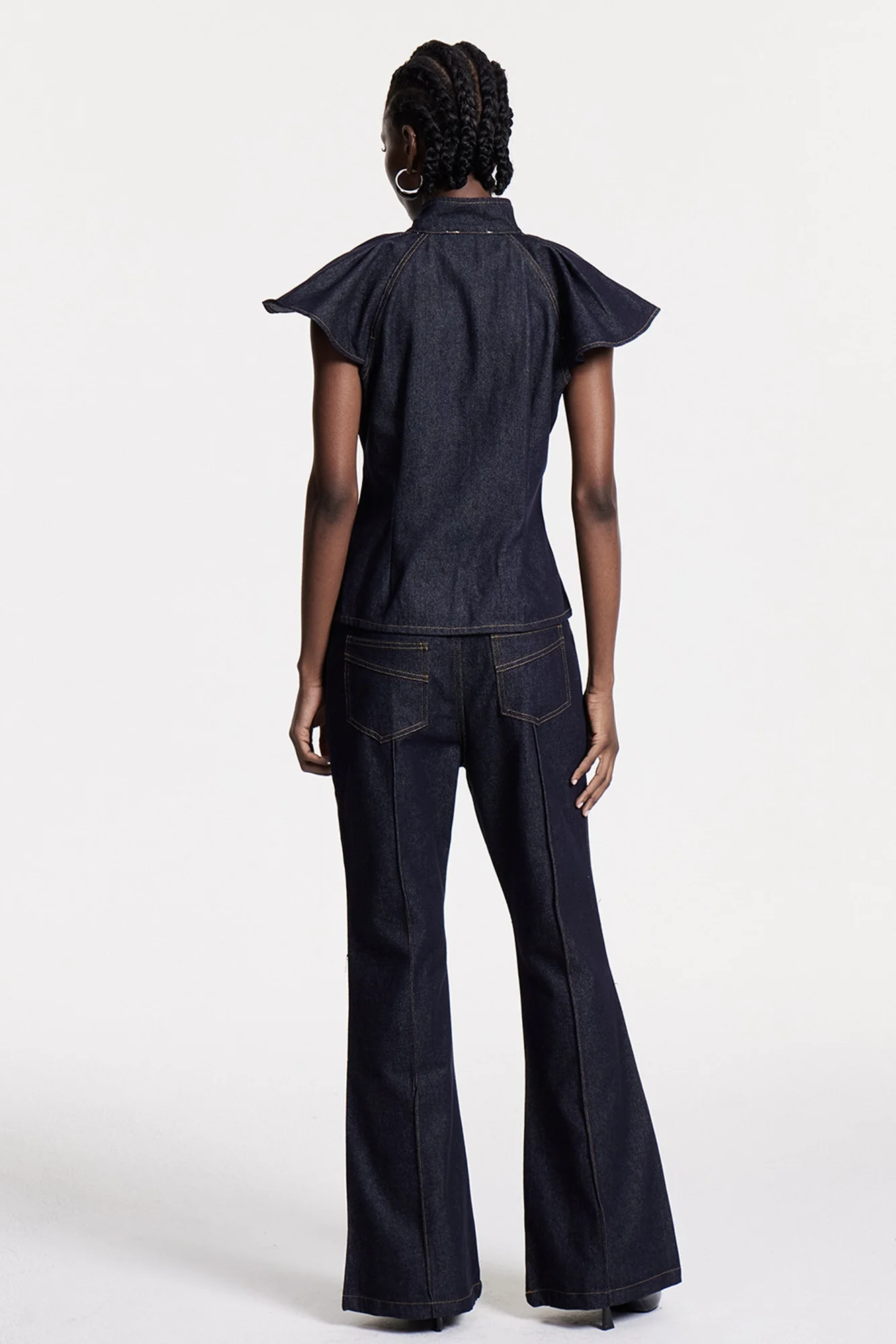 Ruffle Denim Pants Set Black Urban Edge