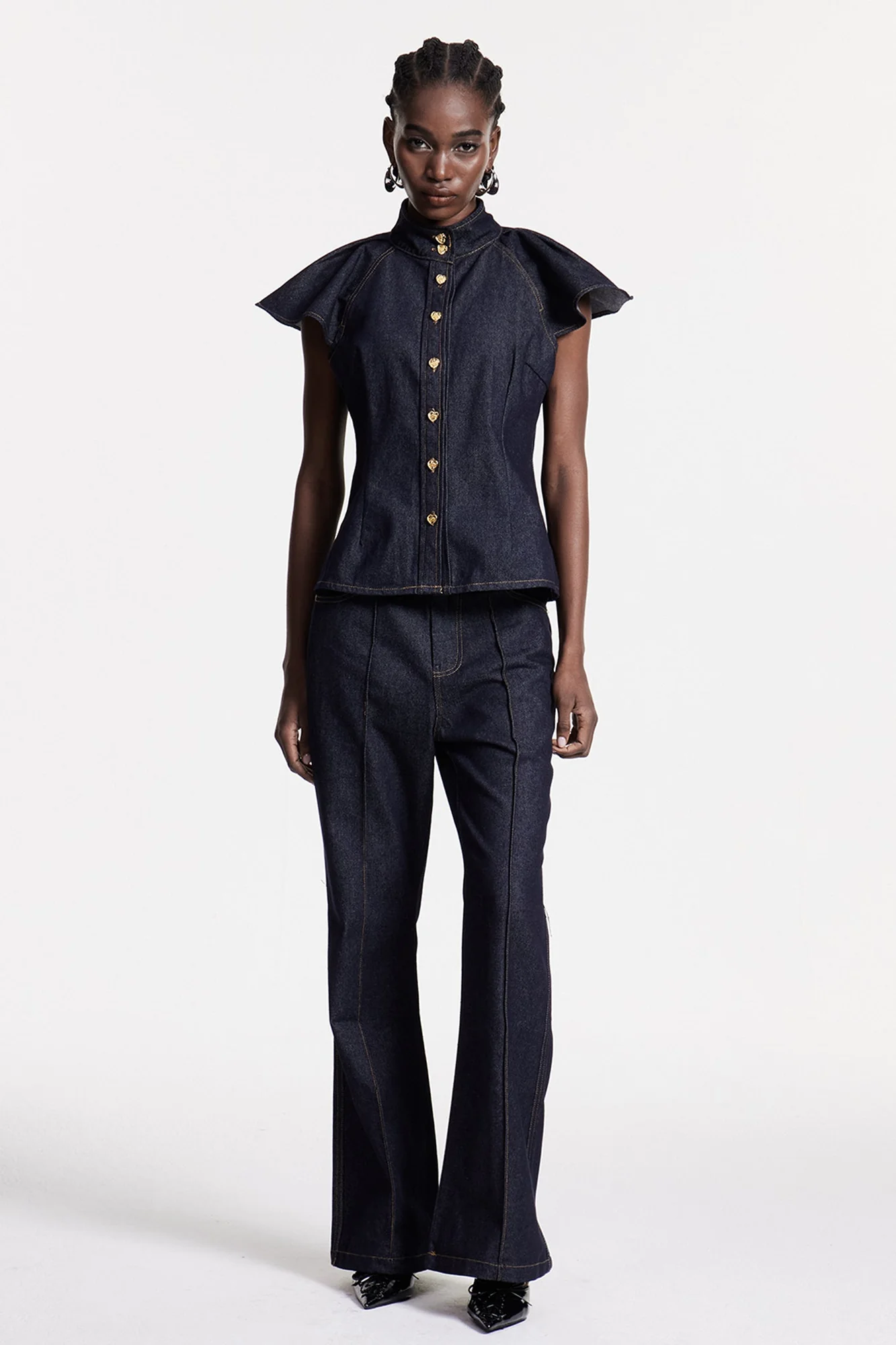 Ruffle Denim Pants Set Black Urban Edge