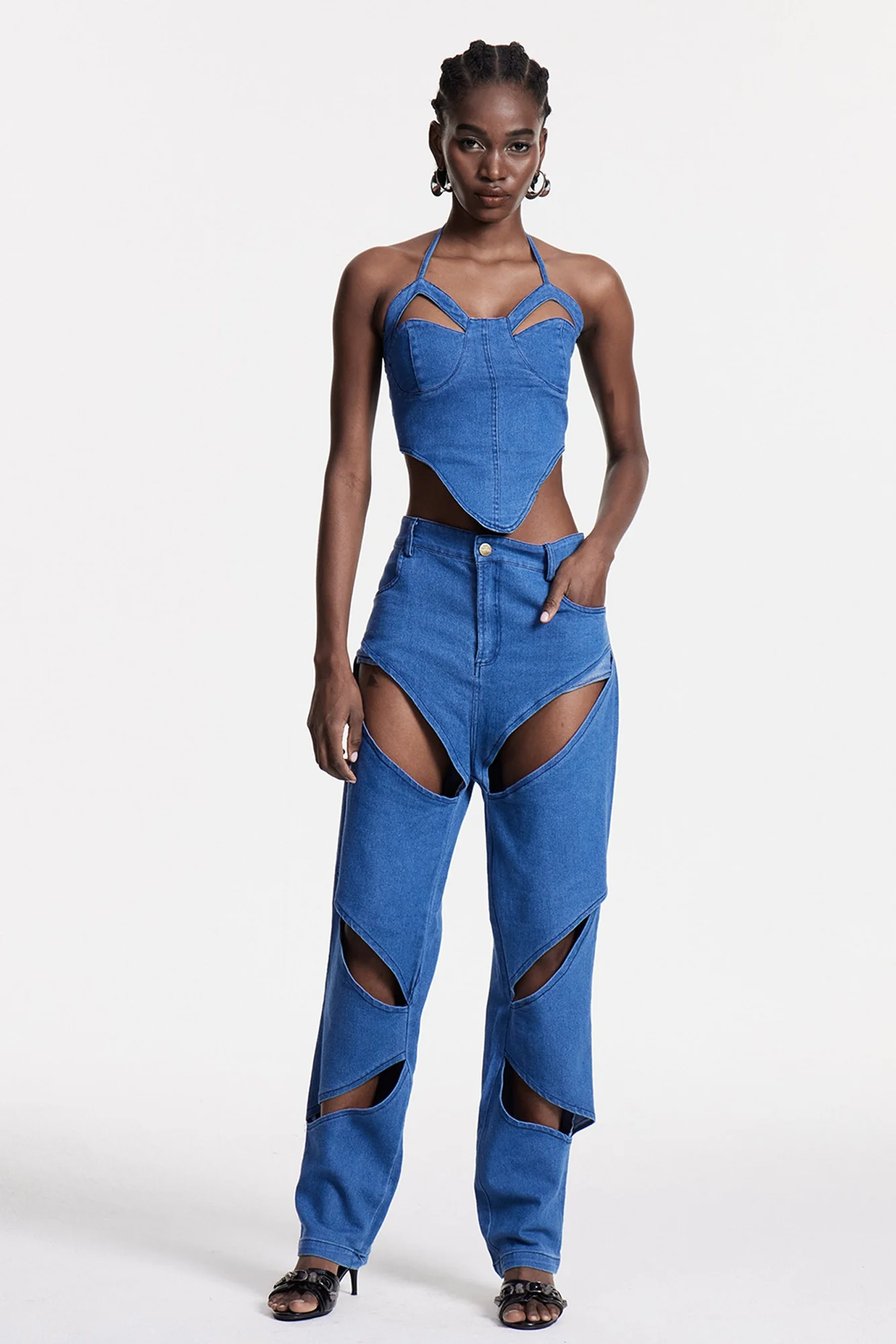 Denim Corset Top and Pants Set