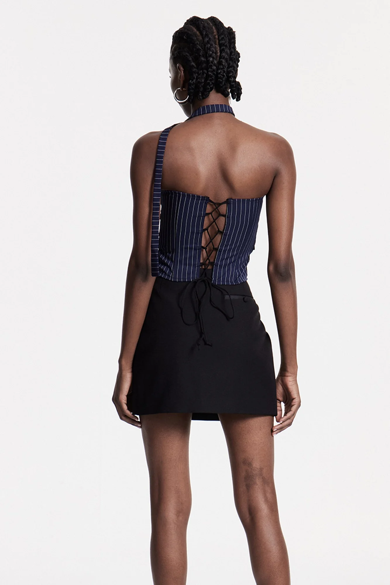 Blue Lace Striped Corset Top for Stylish Sophistication