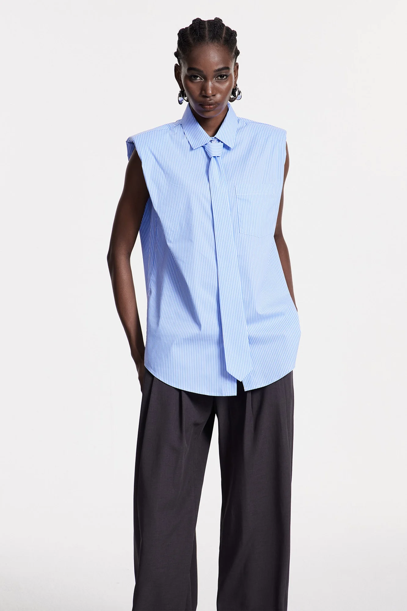 Blue Stripe Sleeveless Shirt for Men