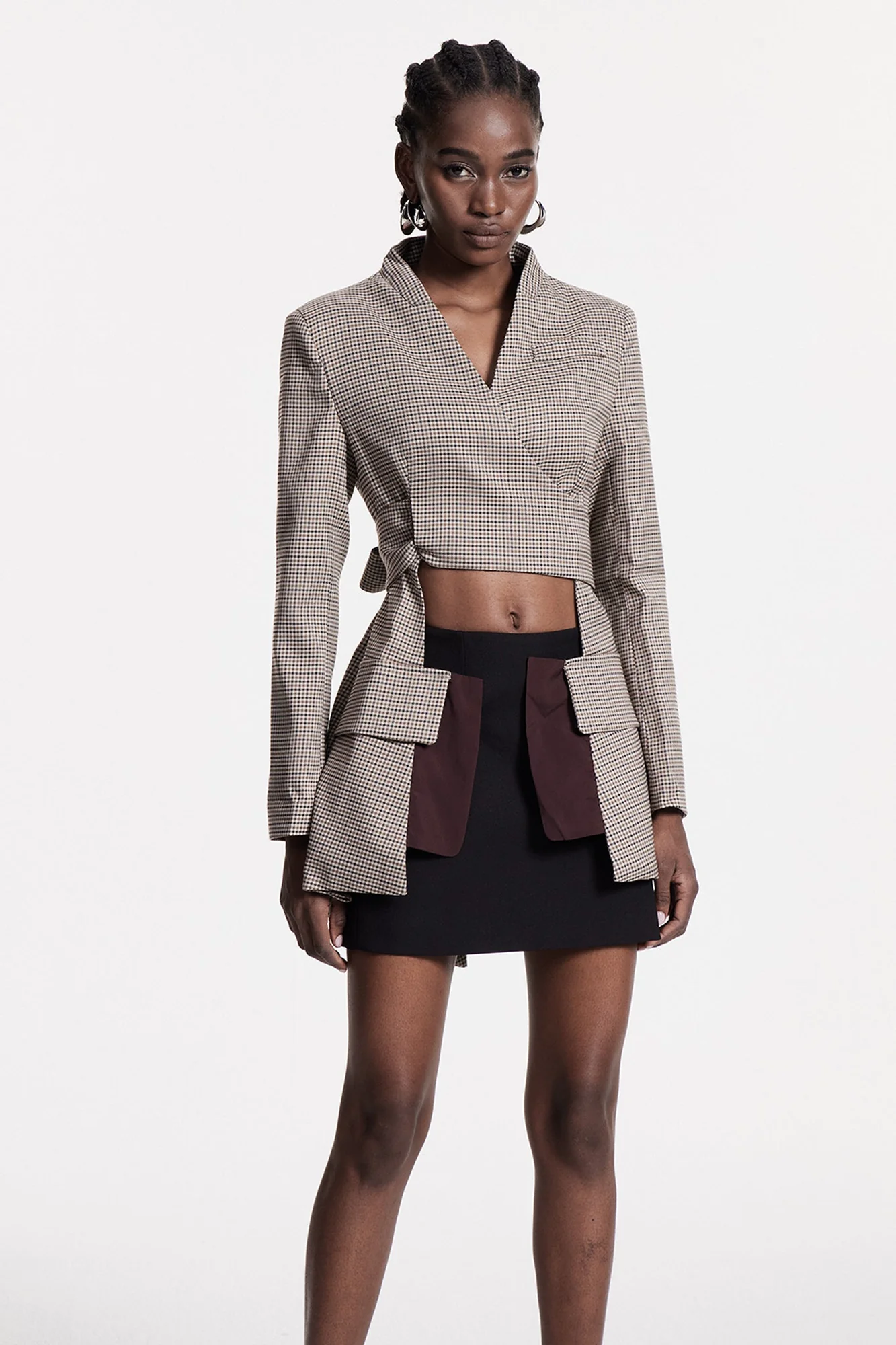 Modern Grid Pattern Cutout Blazer - Khaki