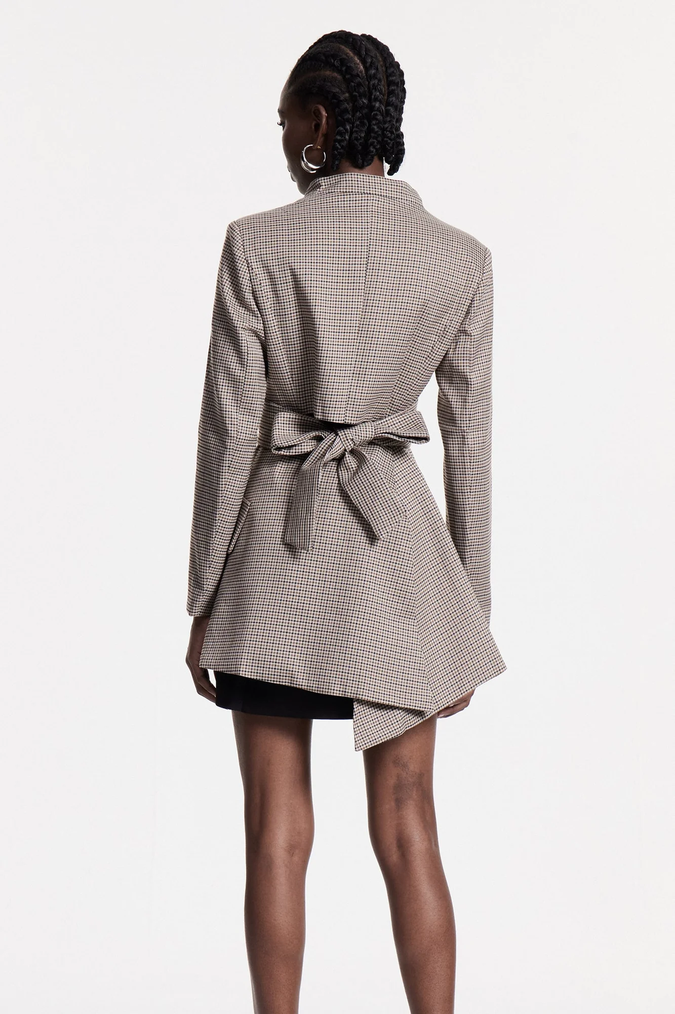 Modern Grid Pattern Cutout Blazer - Khaki