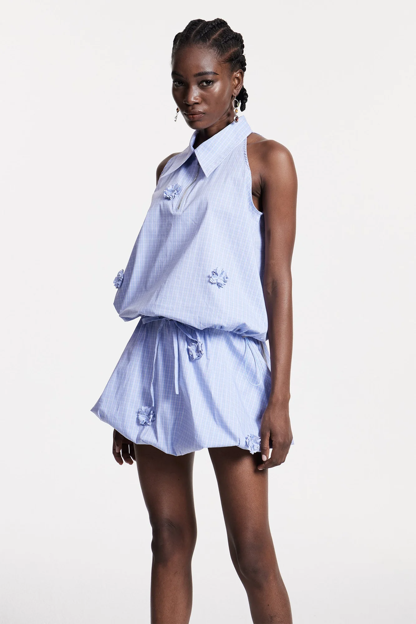 Floral Grid Sleeveless Top in Blue | Chloris Style